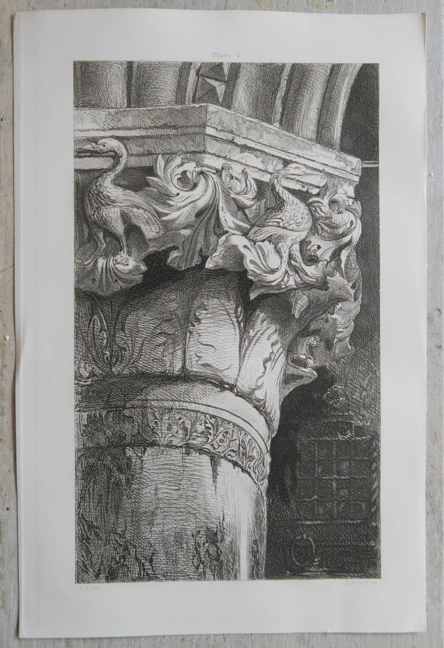English Original Antique Architectural Print by John Ruskin circa 1880, 'Venice'