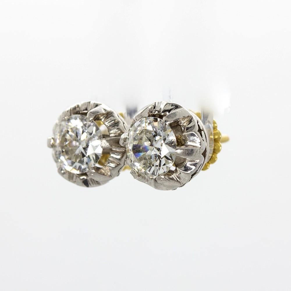 Original Antique Art Deco 18 Karat and Platinum Old Mine Cut Diamonds Earrings im Zustand „Hervorragend“ in Miami, FL