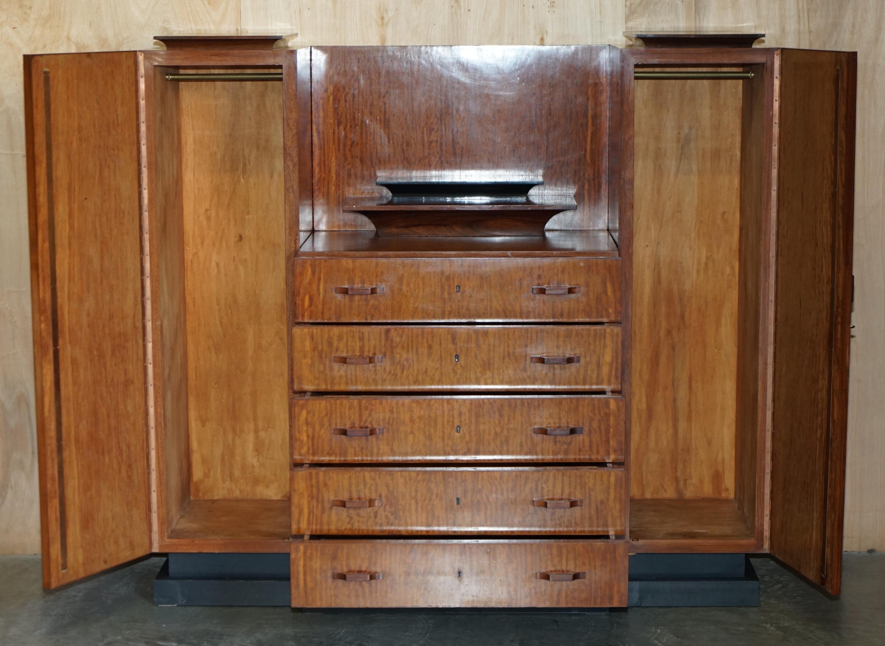 ORiGINAL ANTIQUE ART DECO CIR 1920'S DOUBLE WARDROBE CHEST OF DRAWERS COMPENDIUM For Sale 3