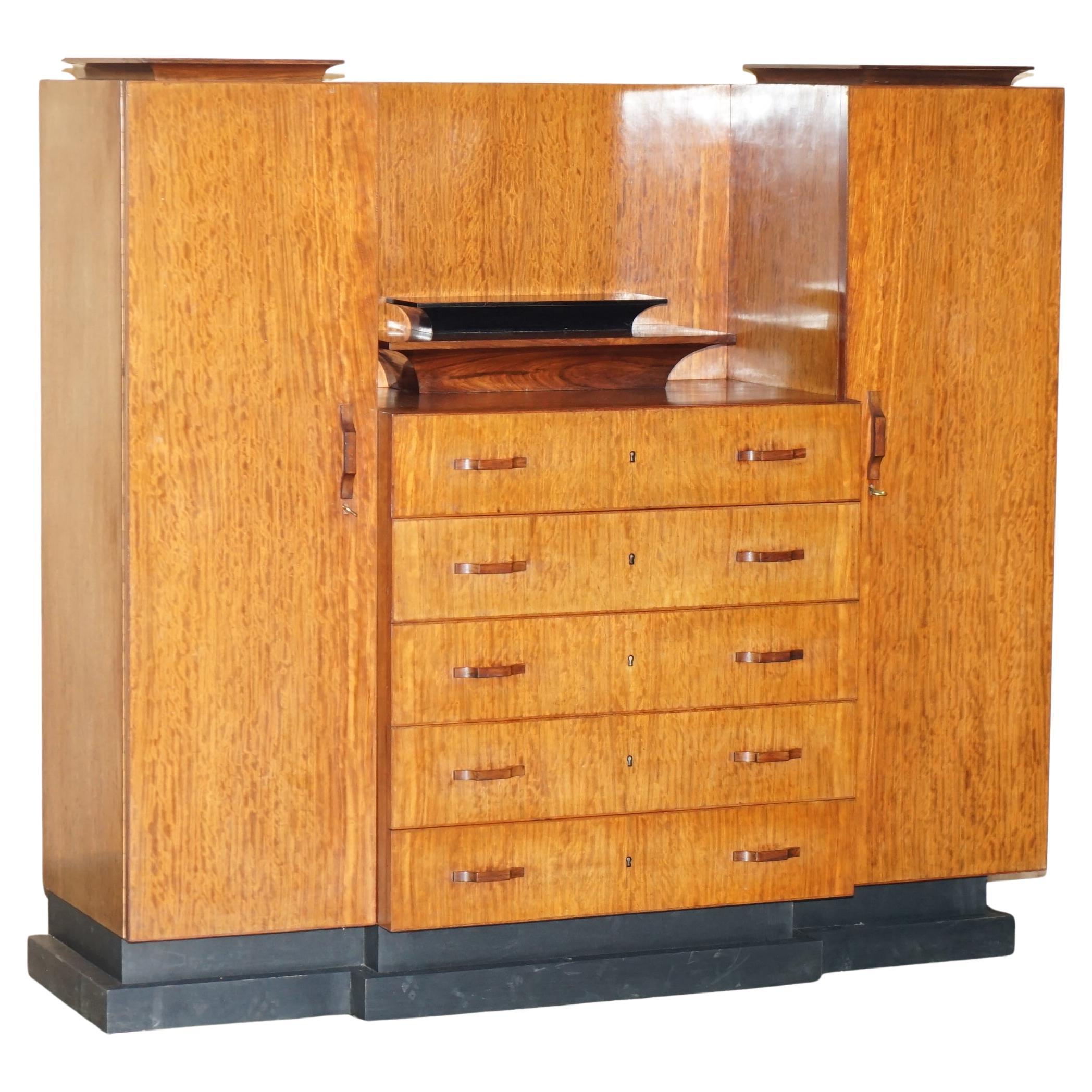 ORiGINAL ANTIQUE ART DECO CIR 1920'S DOUBLE WARDROBE CHEST OF DRAWERS COMPENDIUM For Sale