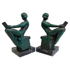 Original Antique Art Deco “Délassement” Bookends by Max Le Verrier, 1930, France