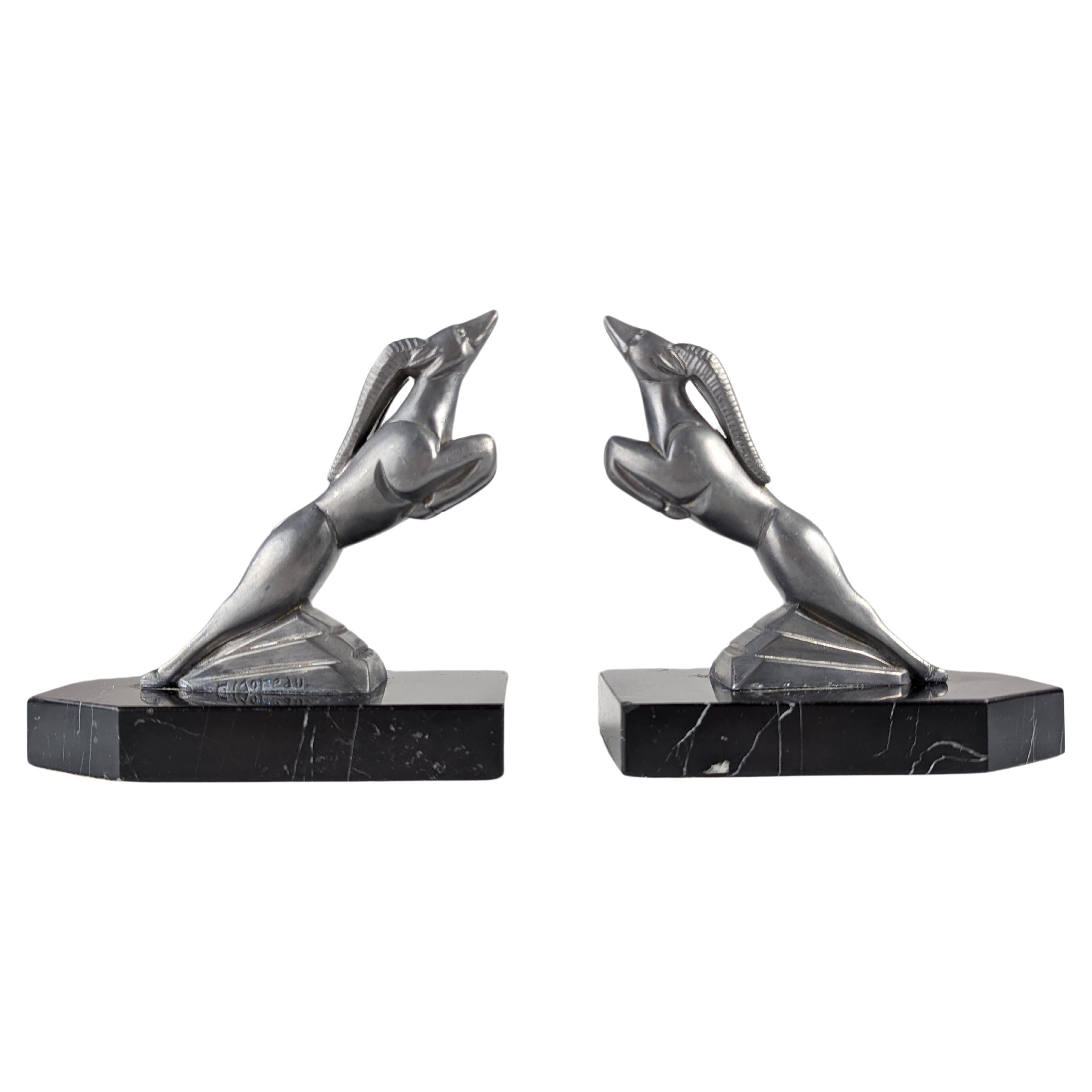 Original Antique Art Deco ''Gazelle” Bookends by H. Moreau France 1930 Hippolyte For Sale