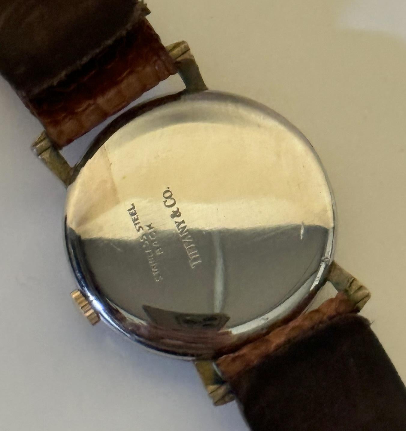 ORIGINAL ANTIQUE ART DECO TIFFANY & CO GOLD & STEEL WRIST WATCH WiTH CROC STRAP im Angebot 8