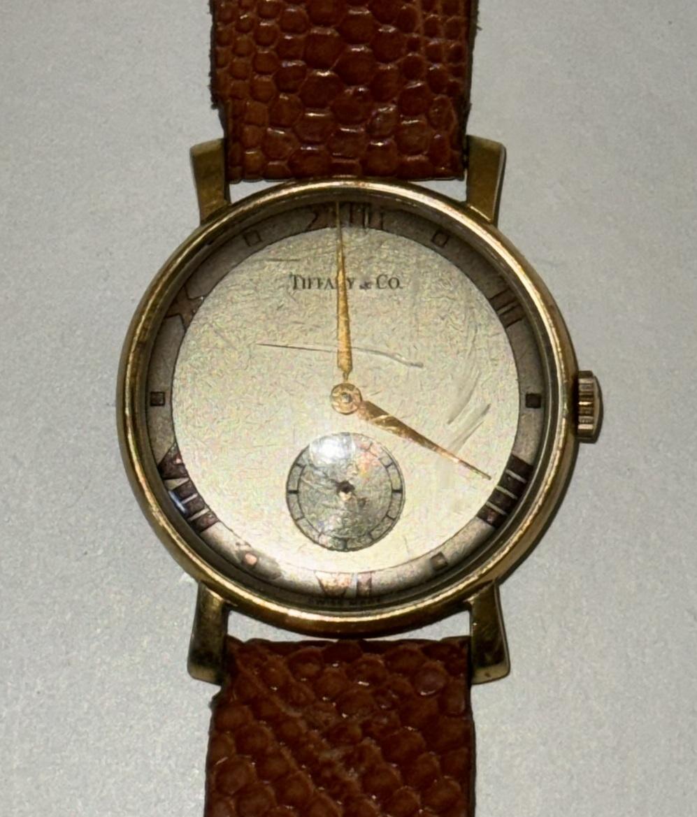ORIGINAL ANTIQUE ART DECO TIFFANY & CO GOLD & STEEL WRIST WATCH WiTH CROC STRAP für Damen oder Herren im Angebot