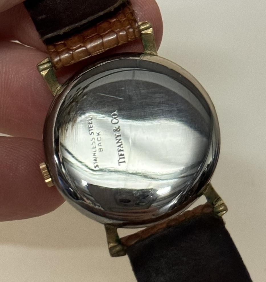 ORIGINAL ANTIQUE ART DECO TIFFANY & CO GOLD & STEEL WRIST WATCH WiTH CROC STRAP im Angebot 3