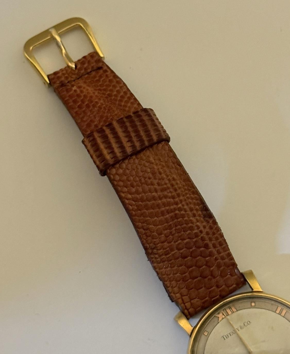 ORIGINAL ANTIQUE ART DECO TIFFANY & CO GOLD & STEEL WRIST WATCH WiTH CROC STRAP im Angebot 4