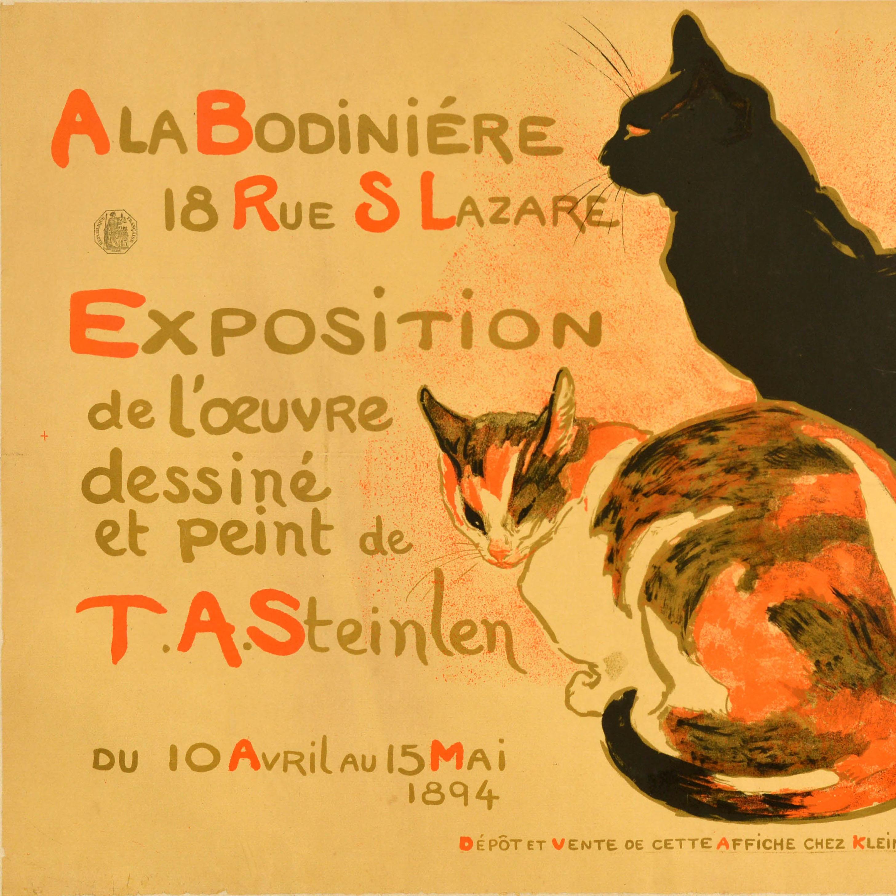 Francese Poster d'epoca originale per una mostra Bodiniere Theophile Alexandre Steinlen in vendita