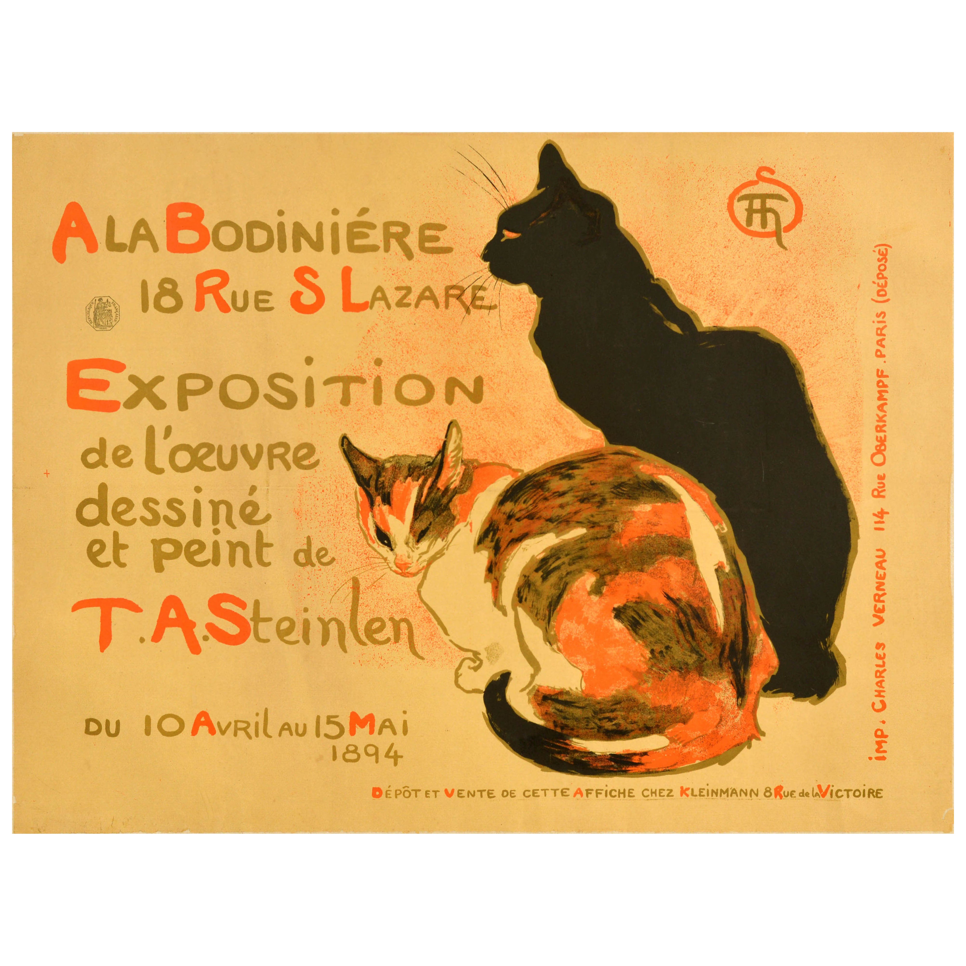 Original Antique Art Exhibition Poster Bodiniere Theophile Alexandre Steinlen