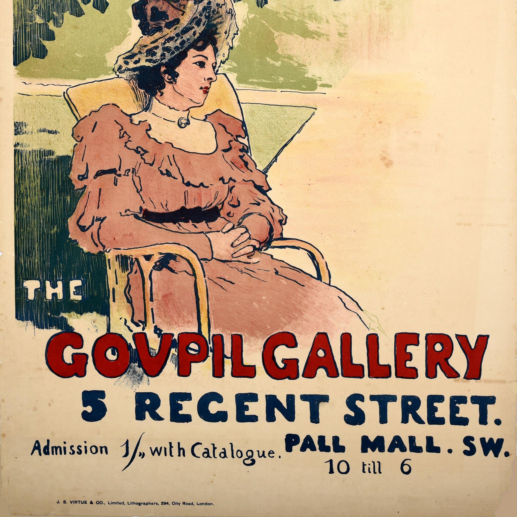 Original Antique Art Exhibition Poster Goupil Gallery Andre Sinet France Sketch In Fair Condition For Sale In London, GB