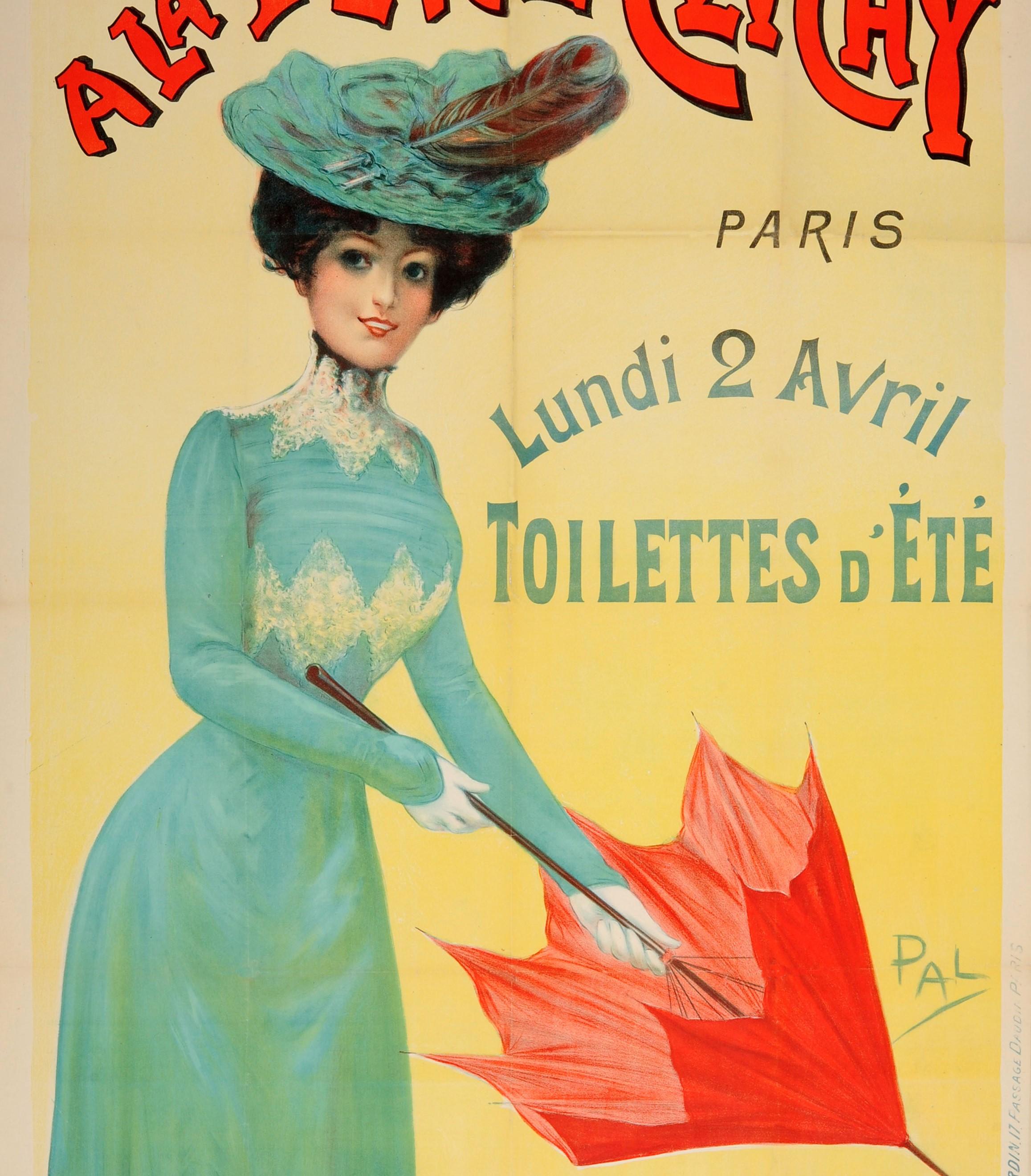 Belle Époque Original Antique Art Nouveau Poster A La Place Clichy Paris Fashion Summer Sale For Sale
