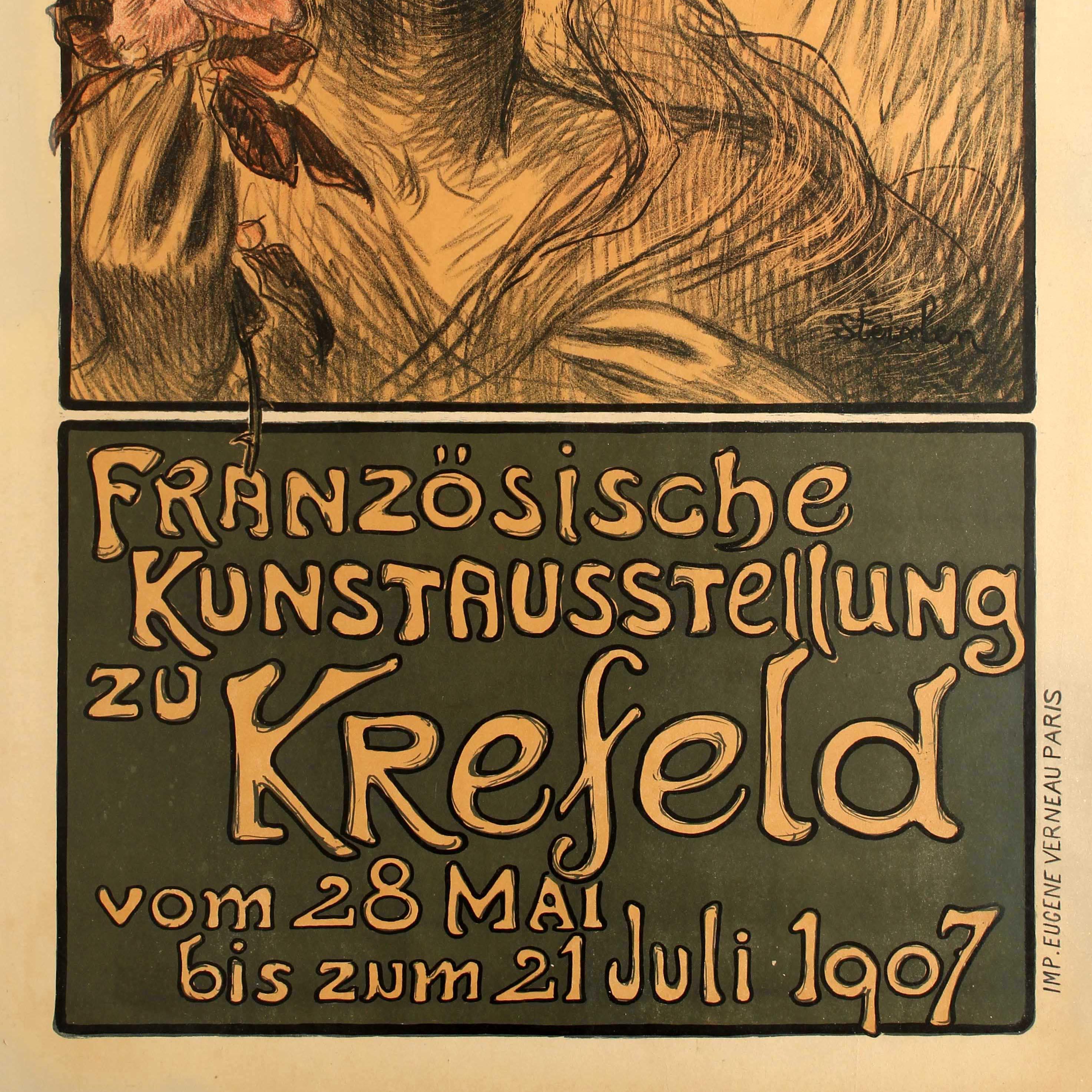 Original Antique Art Nouveau Poster for a French Art Exhibition in Krefeld In Good Condition For Sale In London, GB