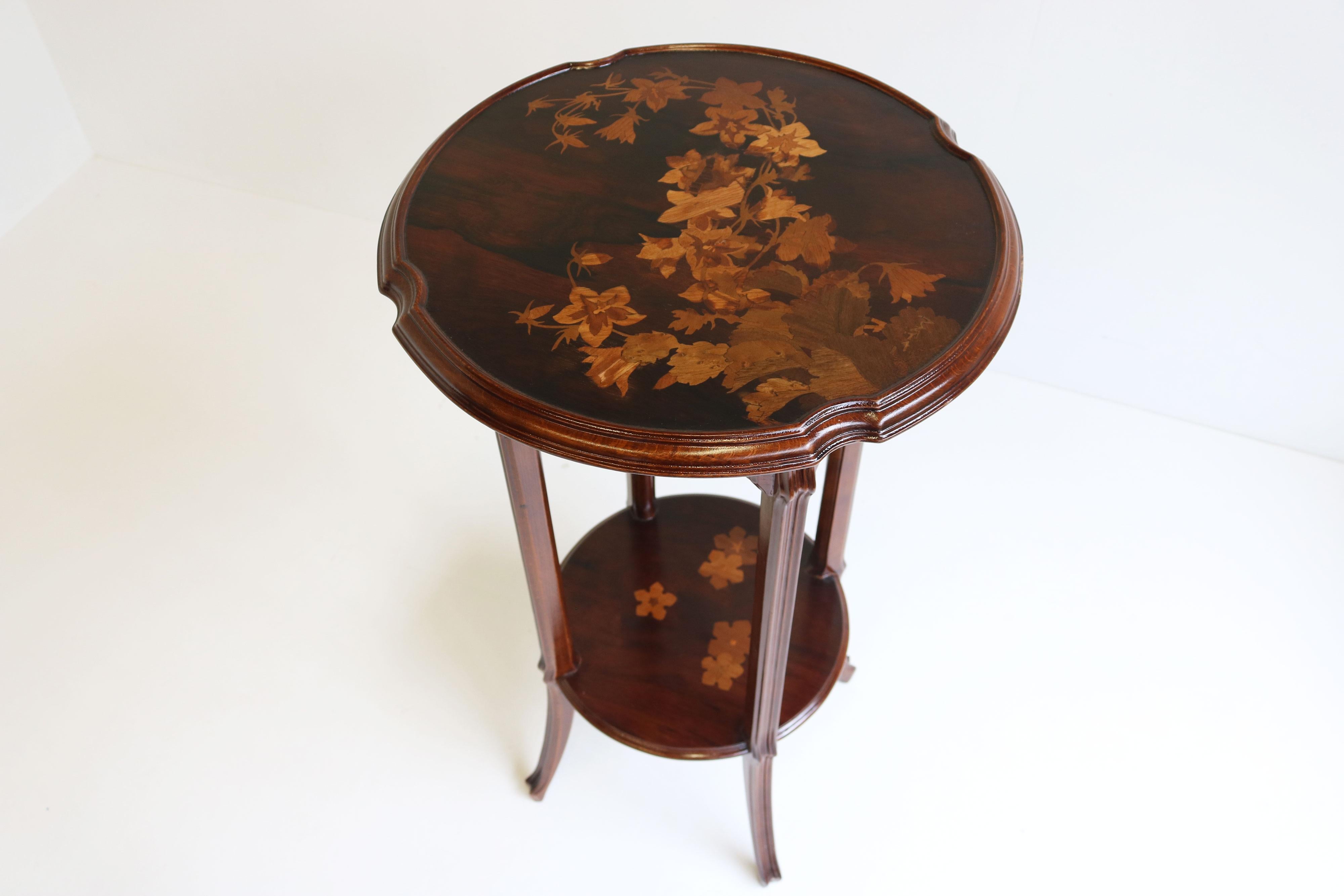 French Original Antique Art Nouveau side table Emile Gallé 1910 Marquetry Jugendstil