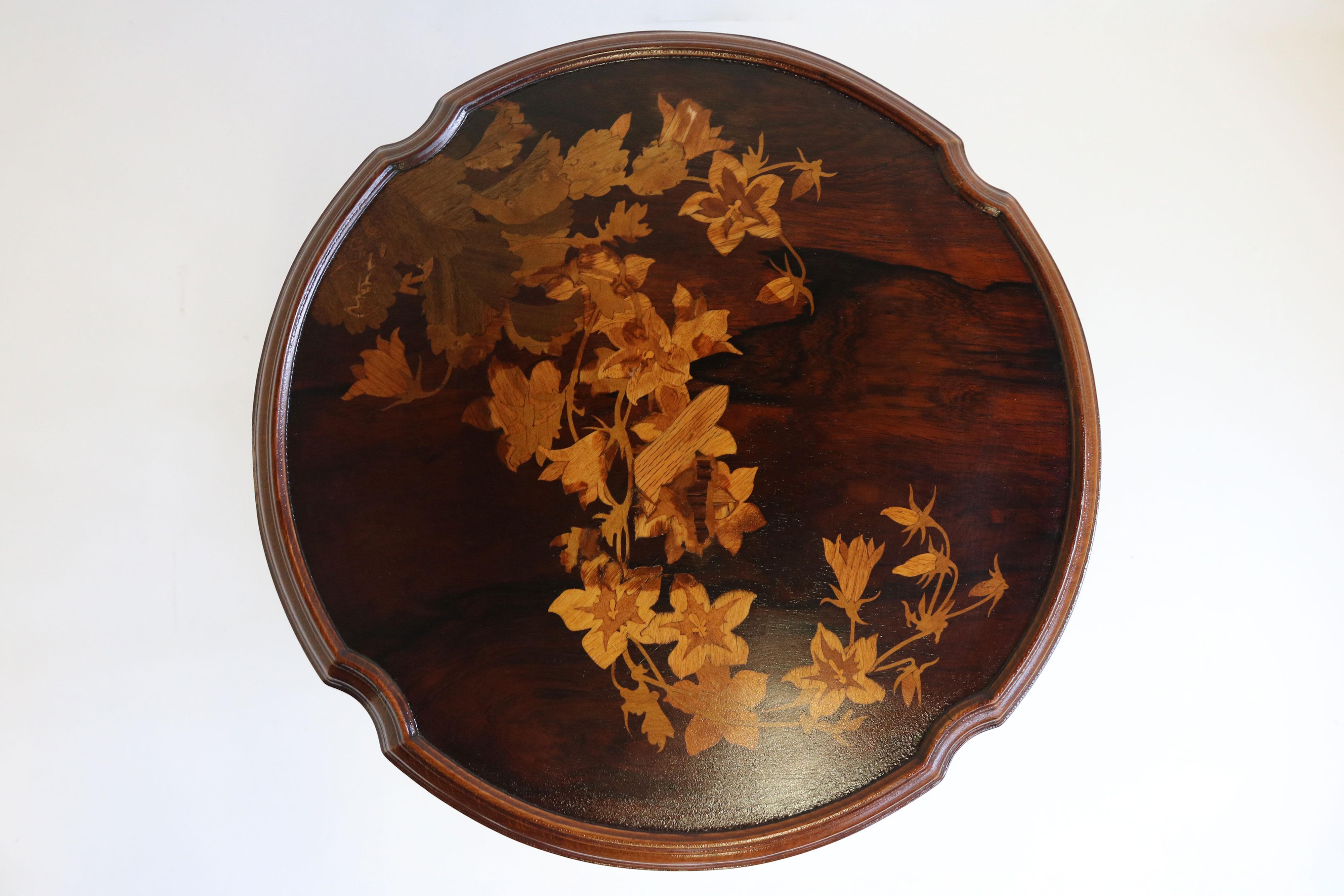 Hand-Carved Original Antique Art Nouveau side table Emile Gallé 1910 Marquetry Jugendstil