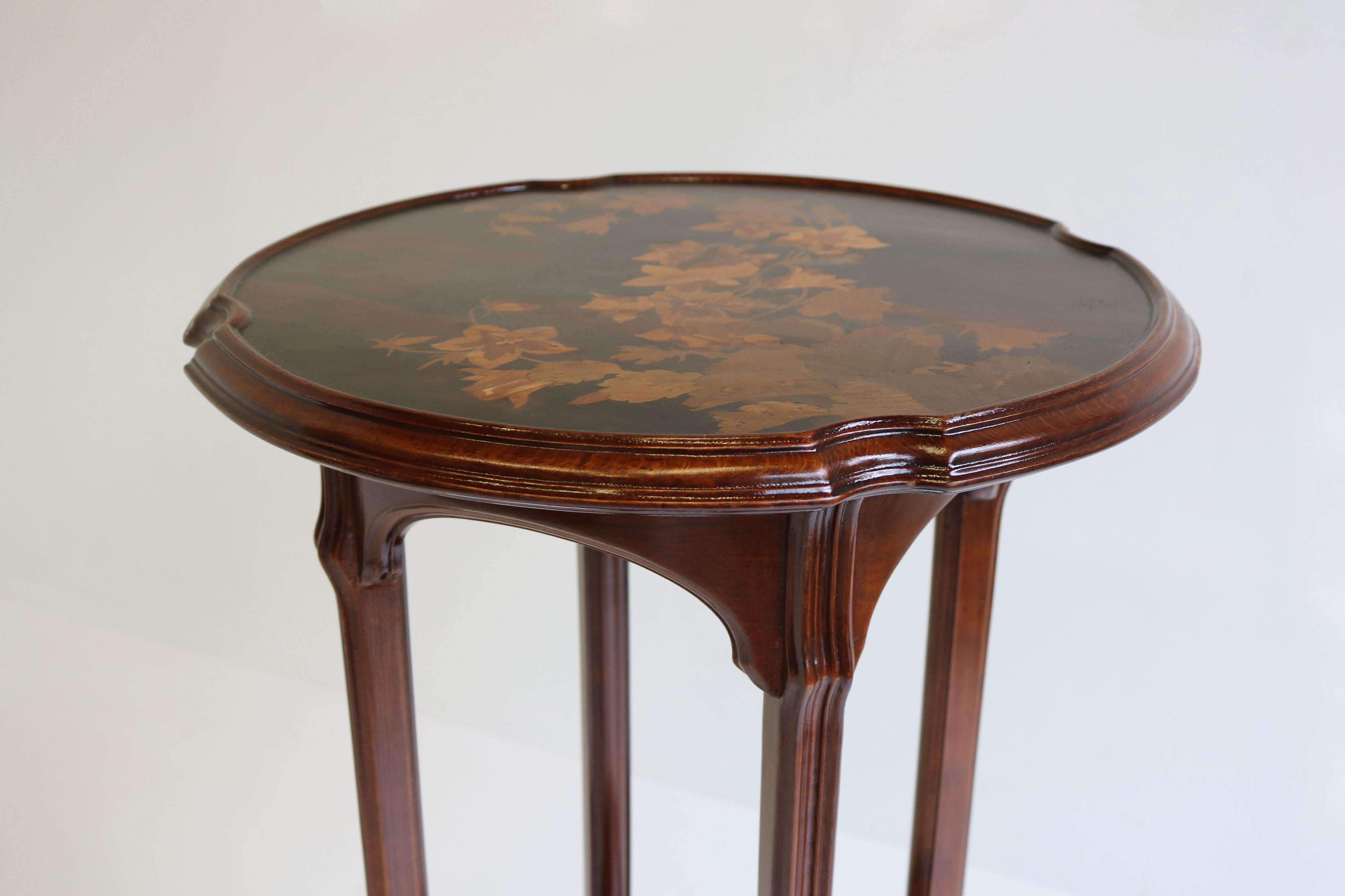 Early 20th Century Original Antique Art Nouveau side table Emile Gallé 1910 Marquetry Jugendstil