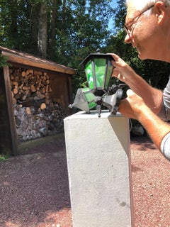 Original Antique Arts & Crafts "Green Glass" Pair Wall Sconces Lanterns