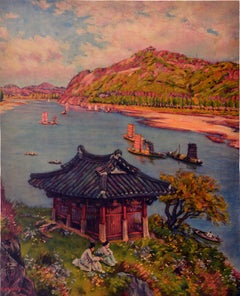 Original Antique Asia Train Travel Advertising Poster South Manchuria Railway