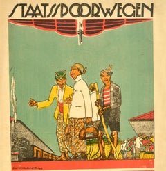 Original Antique Asia Travel Poster State Railways Dutch East Indies Indonesia