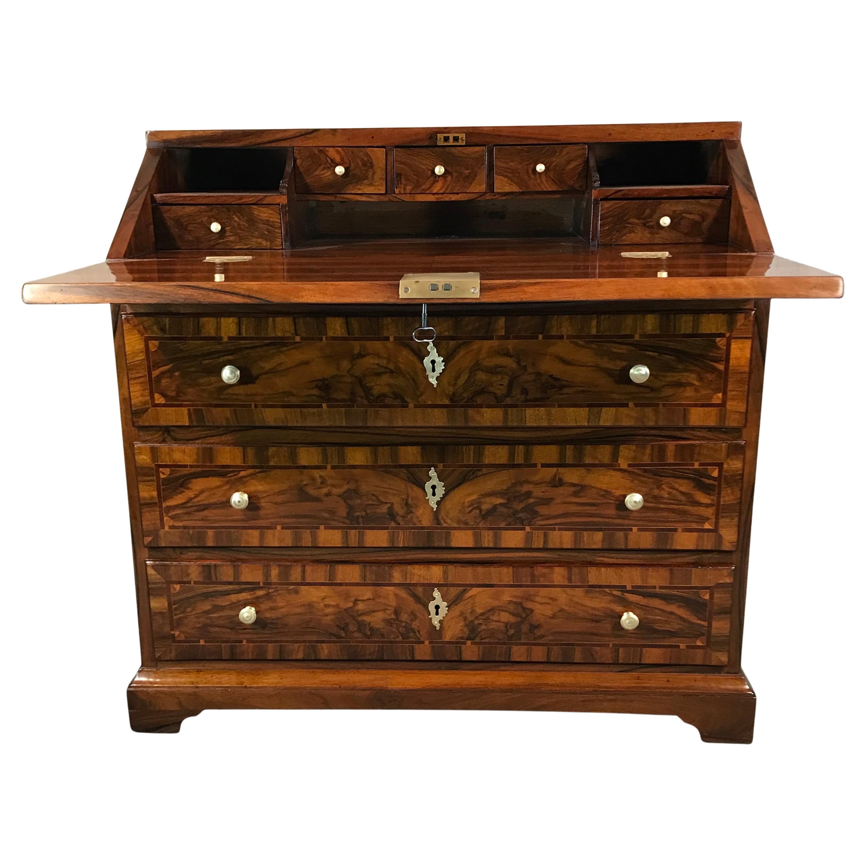 Veneer Original Antique Baroque Secretary Desk, Germany 18th century, Walnut For Sale