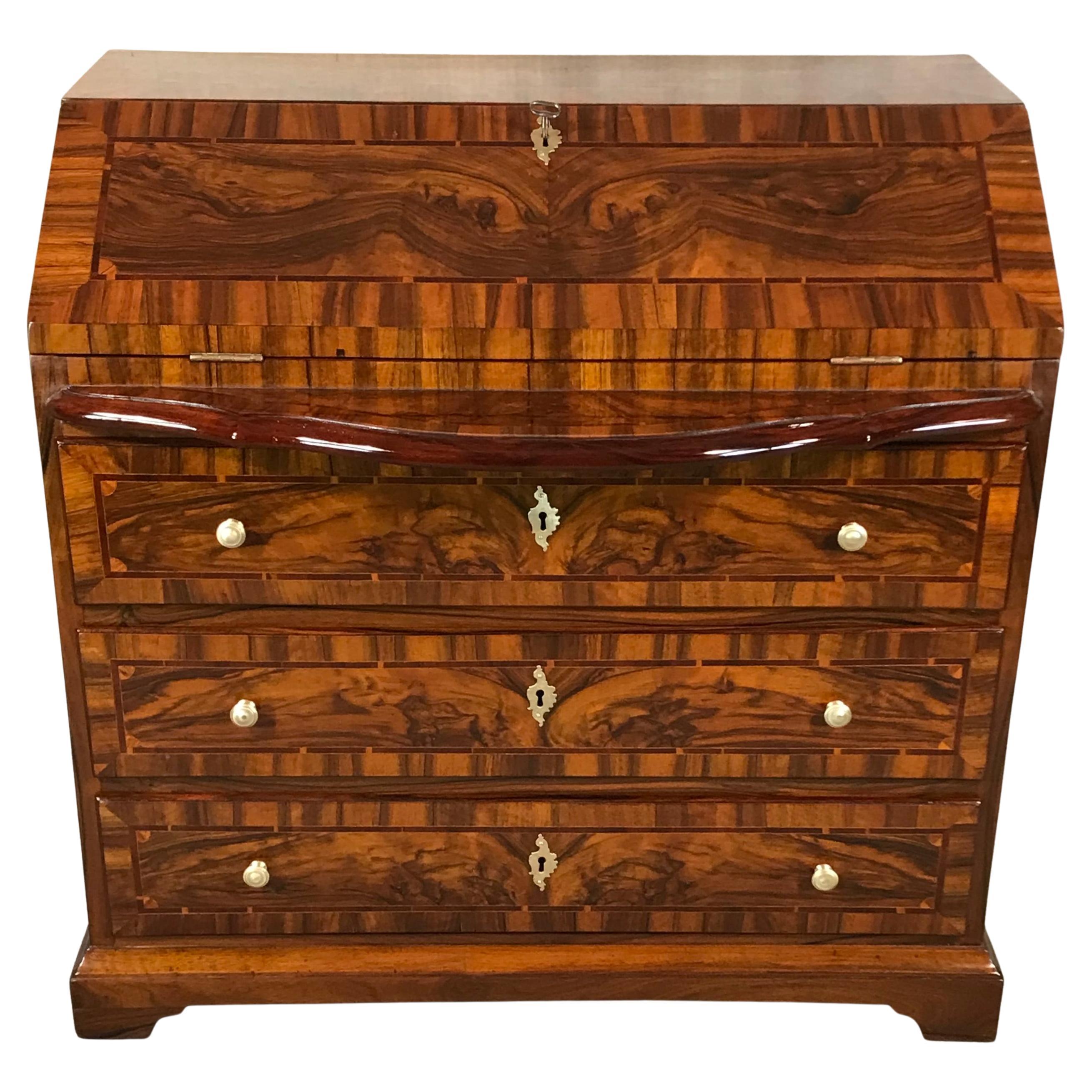 Original Antique Baroque Secretary Desk, Germany 18th century, Walnut In Good Condition For Sale In Leimen, DE