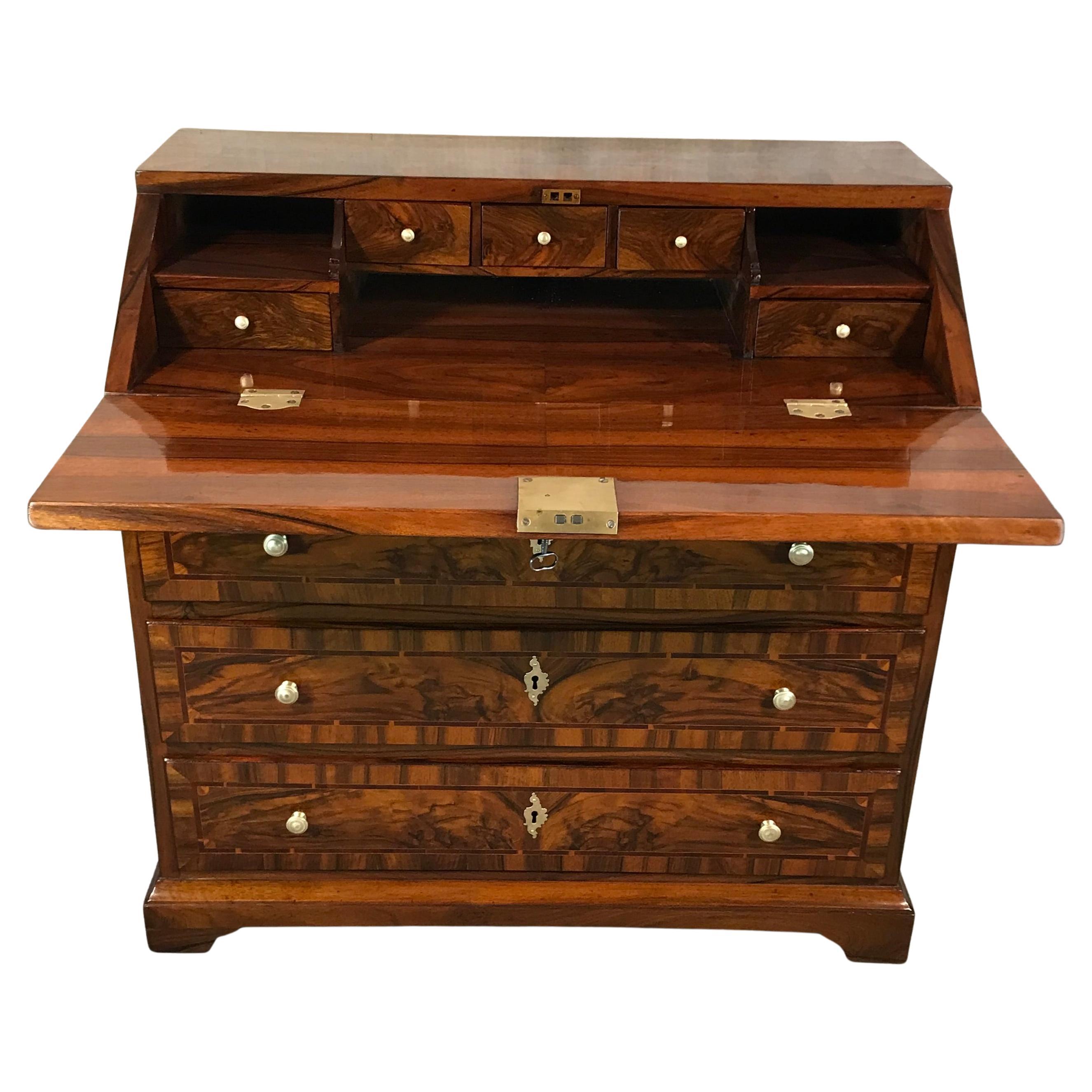 Mid-18th Century Original Antique Baroque Secretary Desk, Germany 18th century, Walnut For Sale