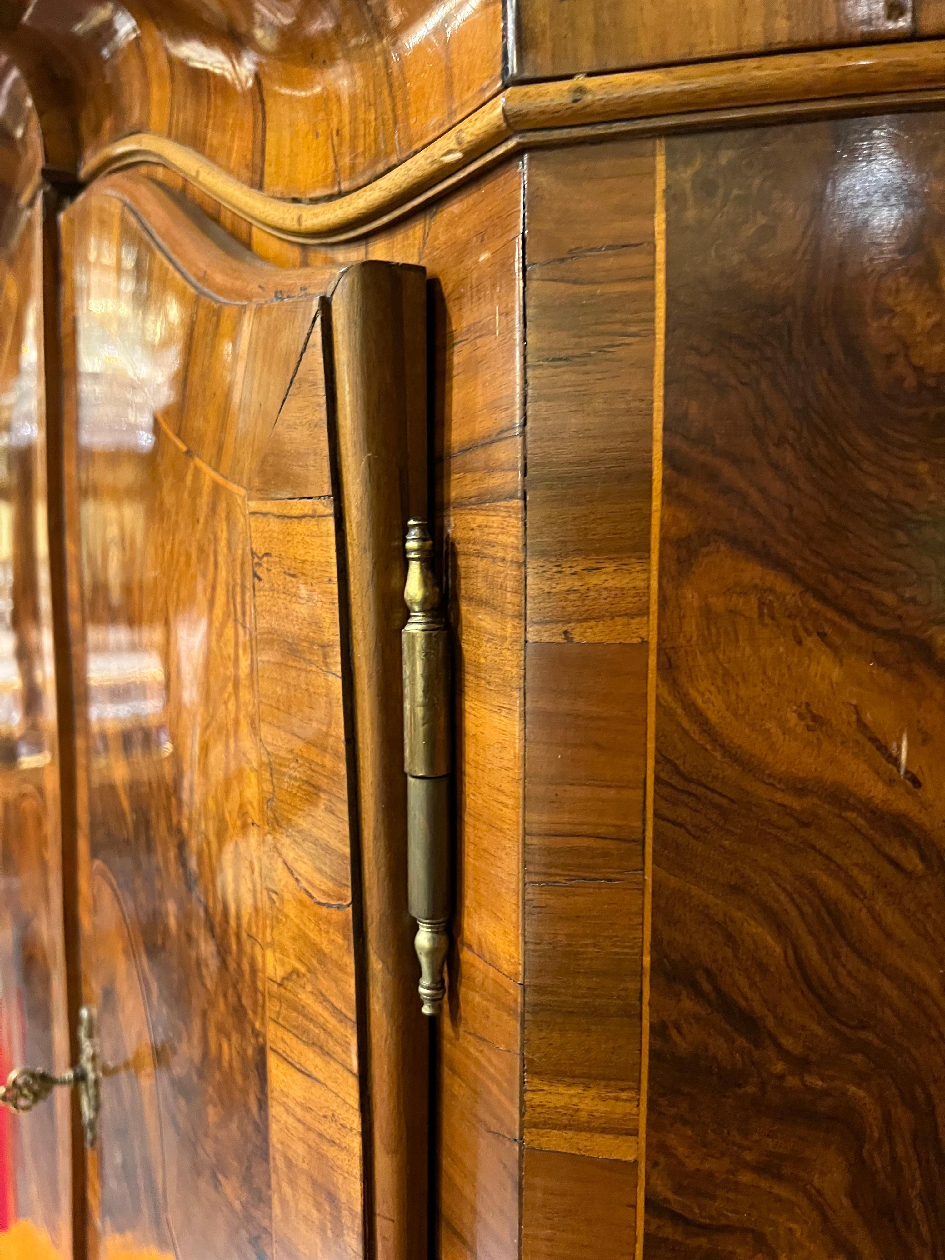 Original Antique Baroque Top Cabinet Around 1780 Walnut Veneer For Sale 5