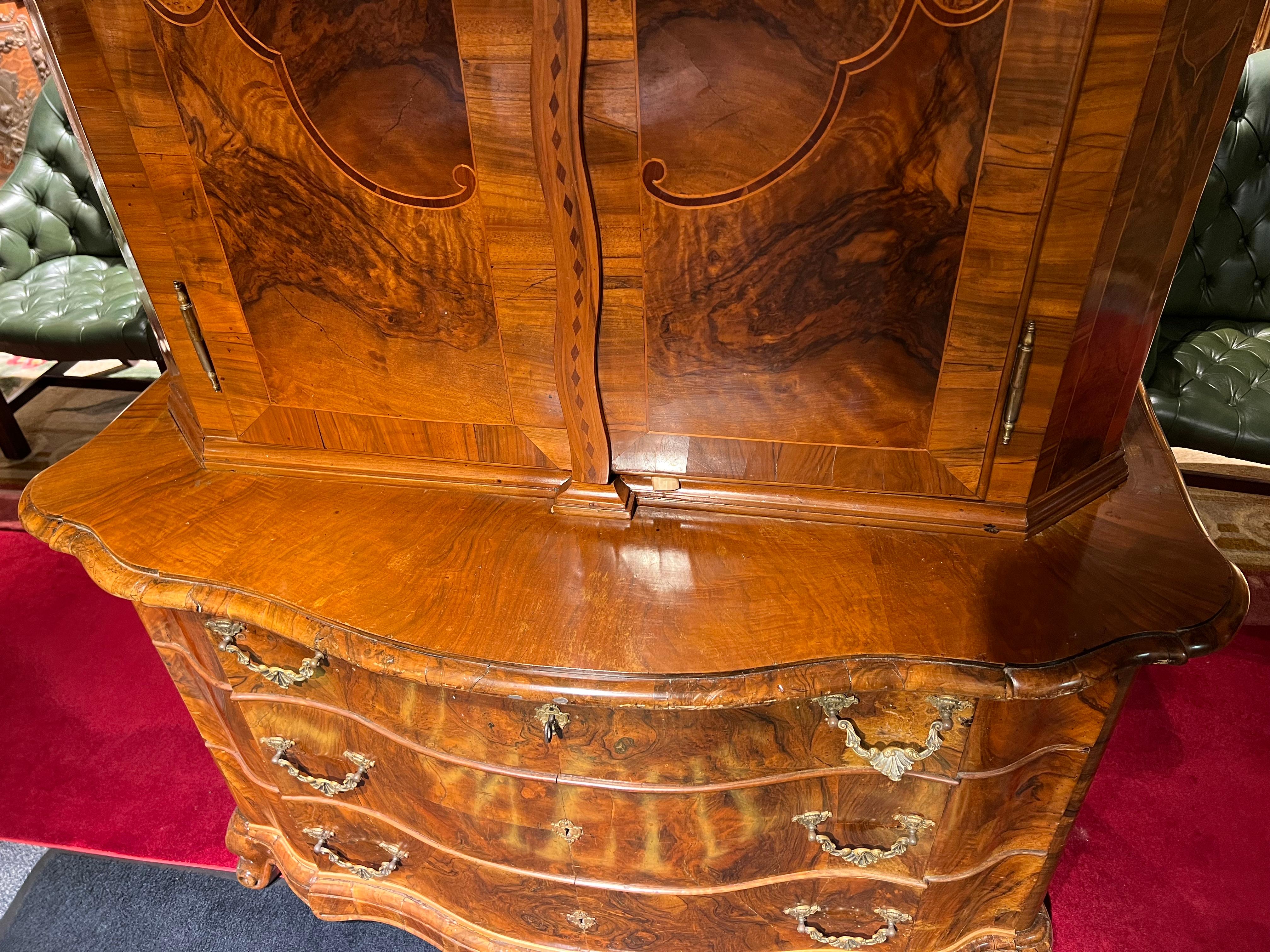 Original Antique Baroque Top Cabinet Around 1780 Walnut Veneer For Sale 6