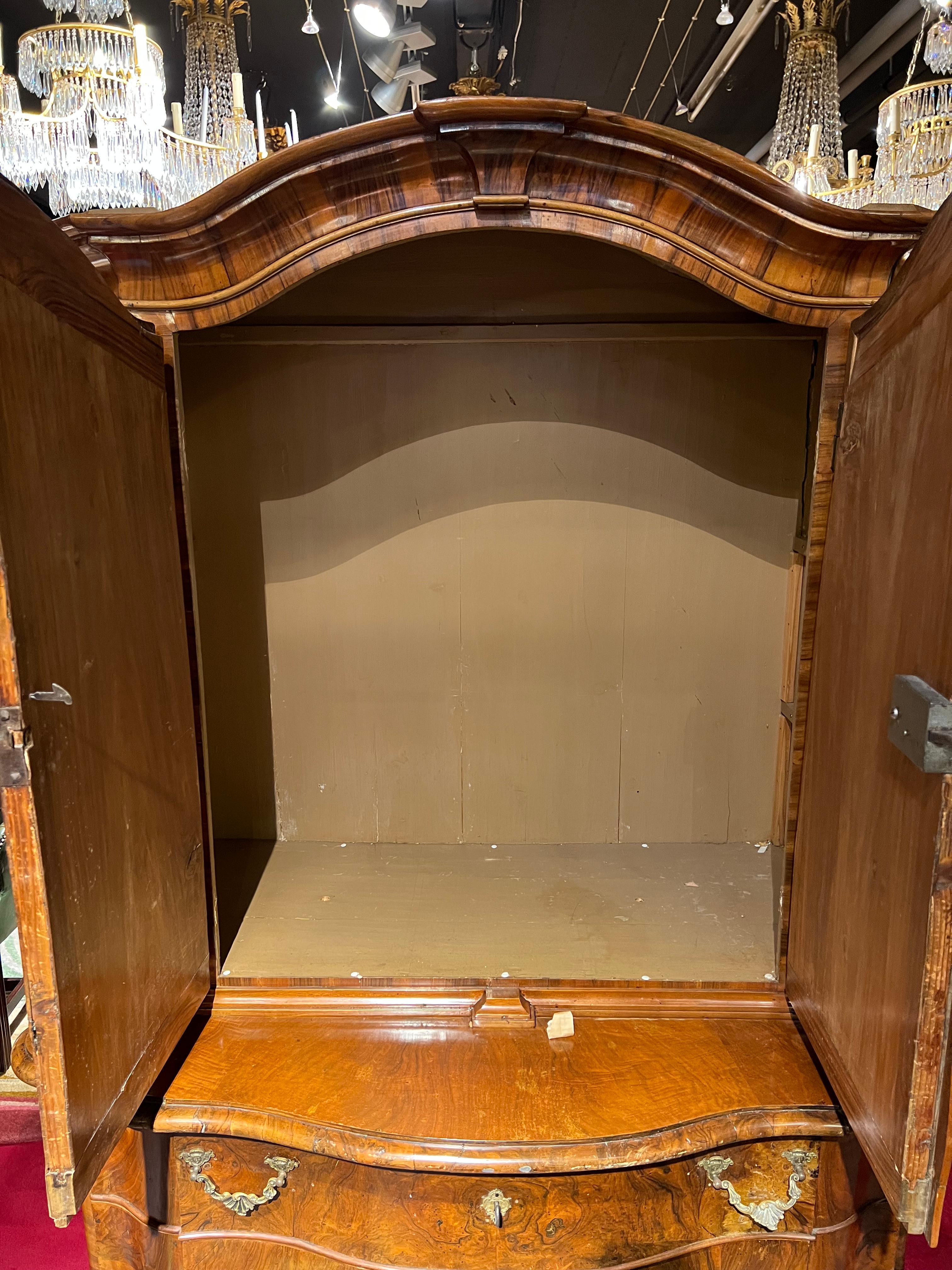 Original Antique Baroque Top Cabinet Around 1780 Walnut Veneer For Sale 7