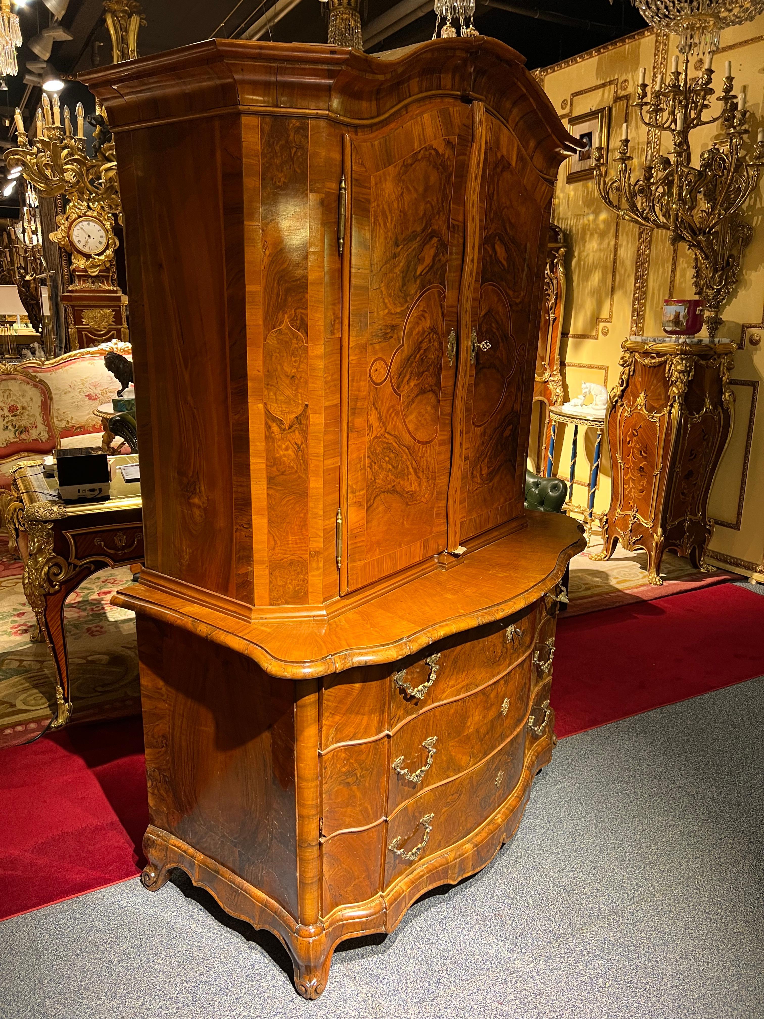 Original Antique Baroque Top Cabinet Around 1780 Walnut Veneer For Sale 11
