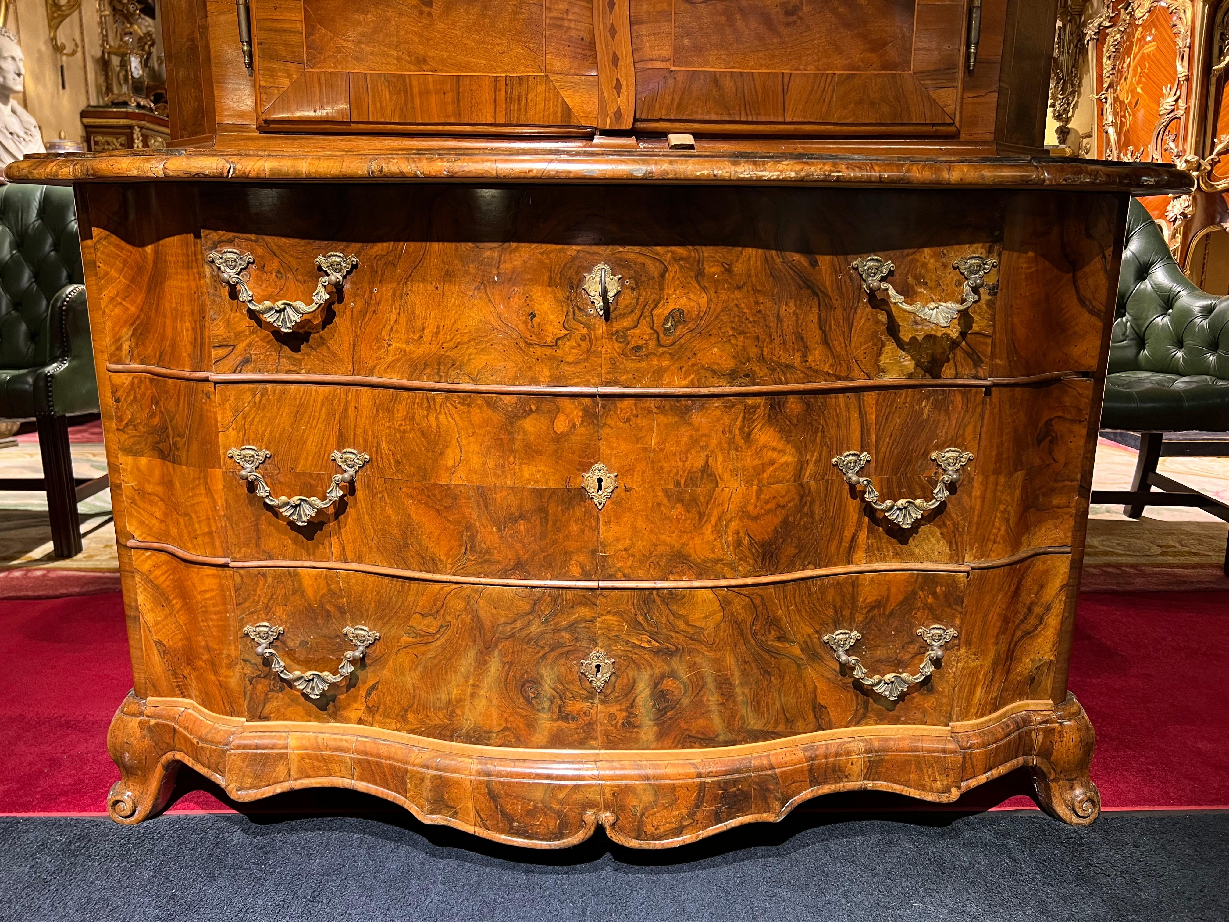German Original Antique Baroque Top Cabinet Around 1780 Walnut Veneer For Sale