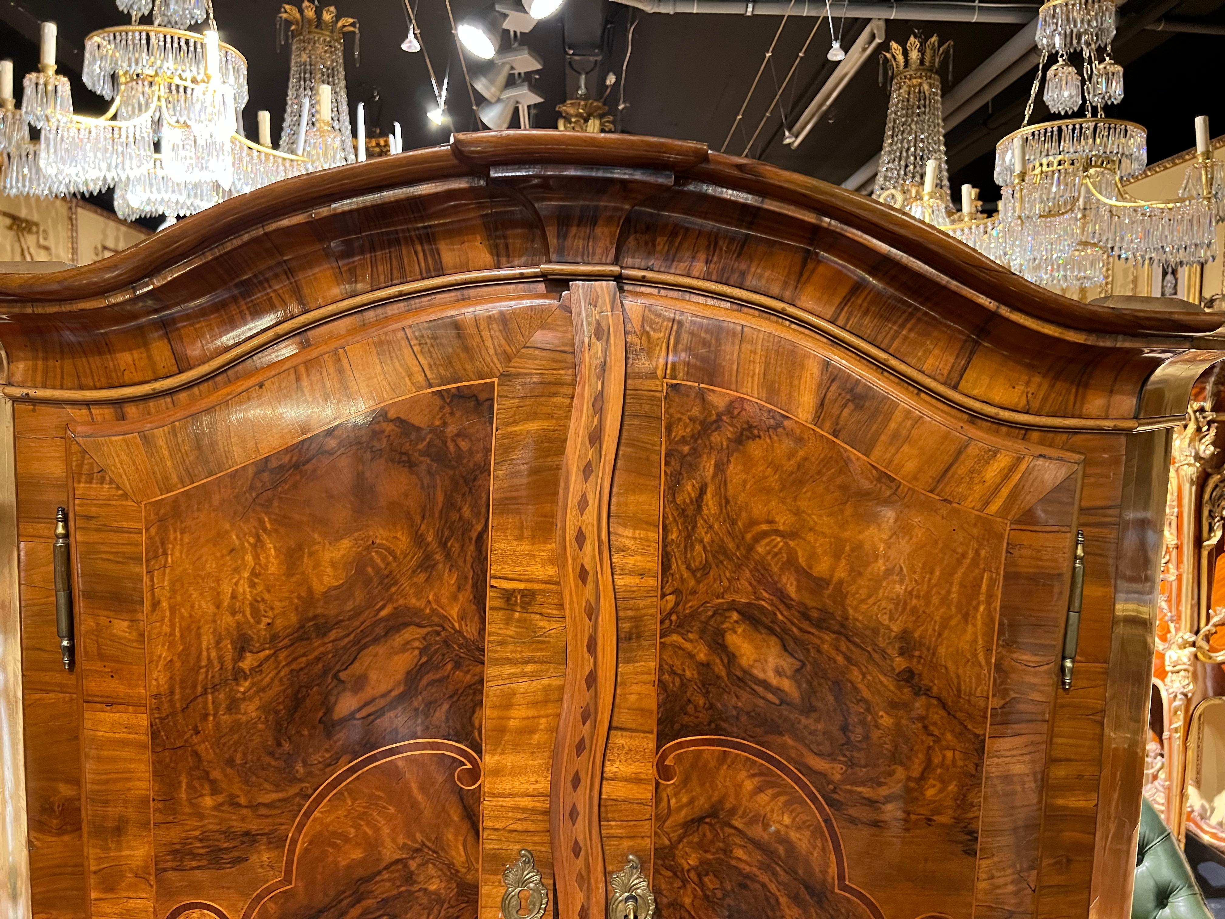 Wood Original Antique Baroque Top Cabinet Around 1780 Walnut Veneer For Sale