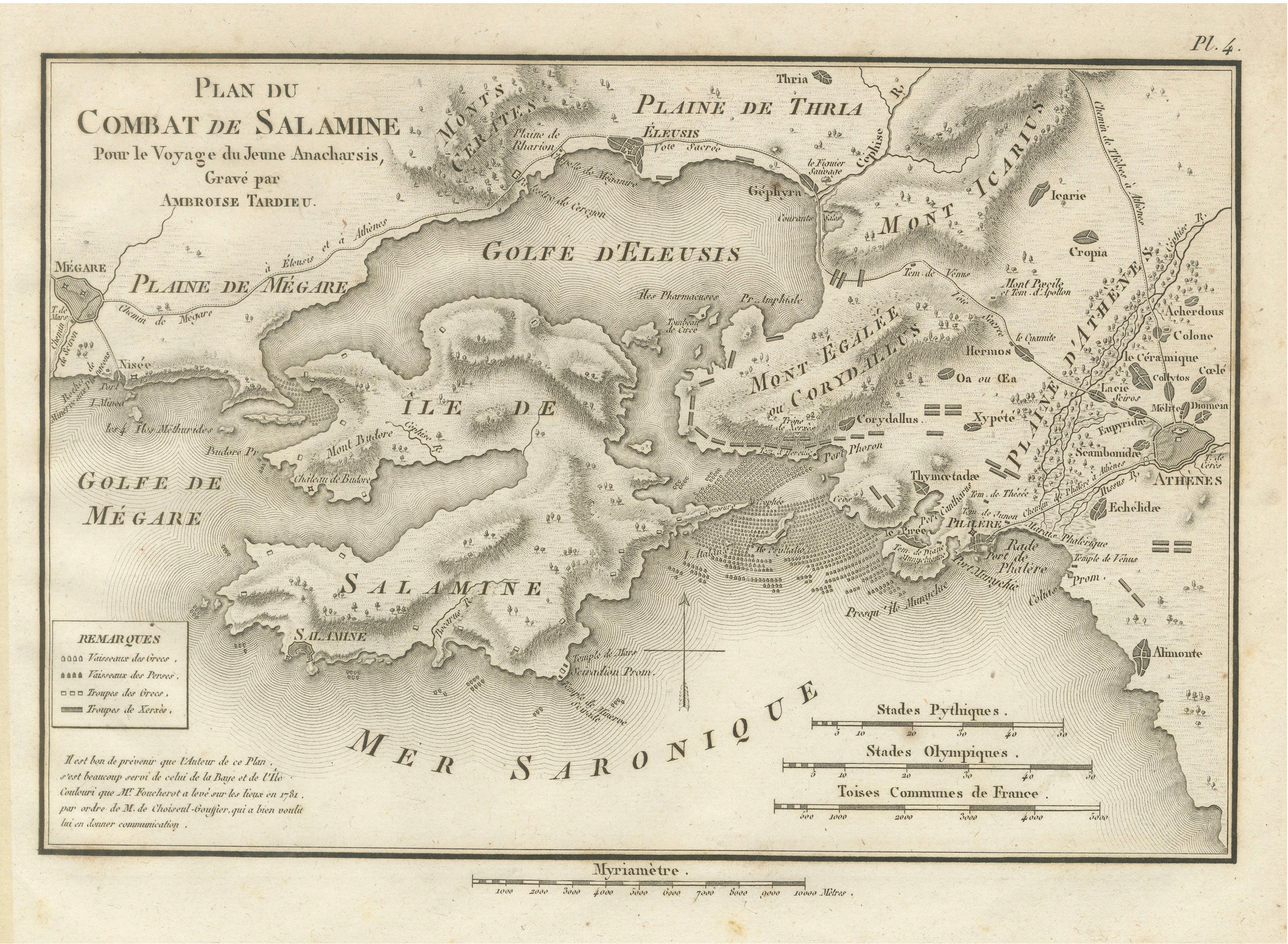 Original Antique Battle Map of Salamis - Ambroise Tardieu, 1821