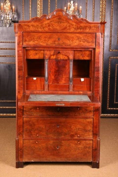 Original Antique Biedermeier Secretaire Desk Mahogany Veneer, circa 1845-1850