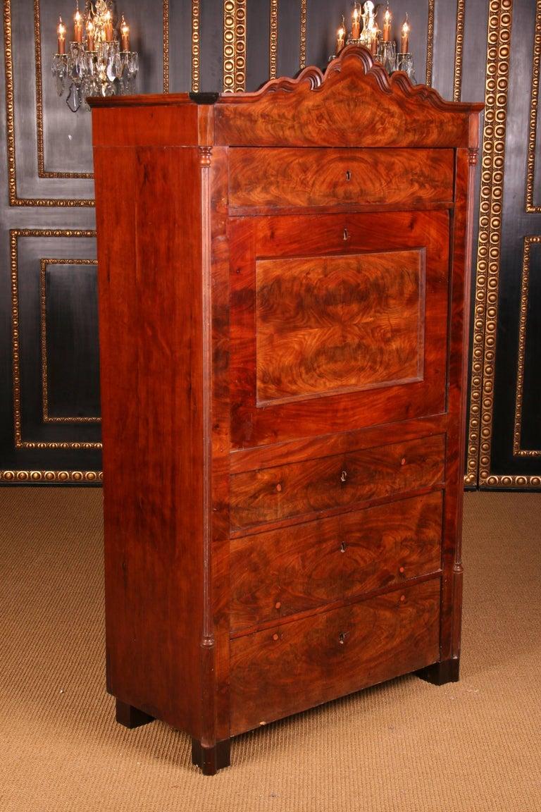Original Antique Biedermeier Secretaire Desk Mahogany Veneer, circa 1845-1850 In Good Condition For Sale In Berlin, DE