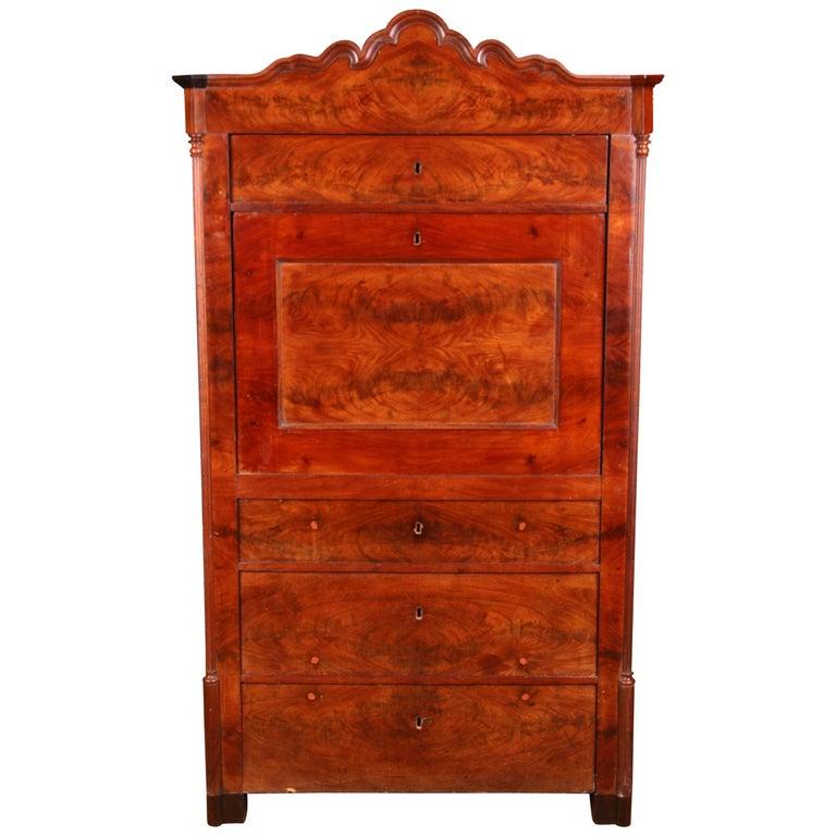 Original Antique Biedermeier Secretaire Desk Mahogany Veneer, circa 1845-1850 For Sale