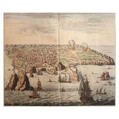 Original Antique Birds Eye View of Angra, Terceira, Azores. John Ogilby. C.1670