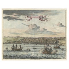 Original Antique Bird's Eye View of Banten or Bantam in Java, Indonesia, 1725