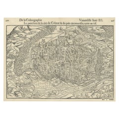 Vista a volo d'uccello originale di Colmar, Alsazia, Francia, 1552