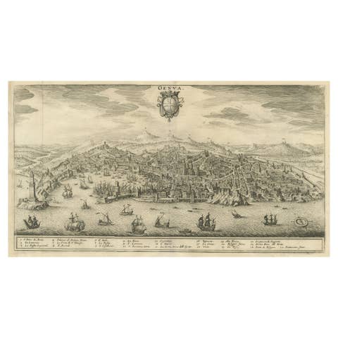 Bird’s-Eye View of Genoa – Engraving by Matthäus Merian the Elder c.1650