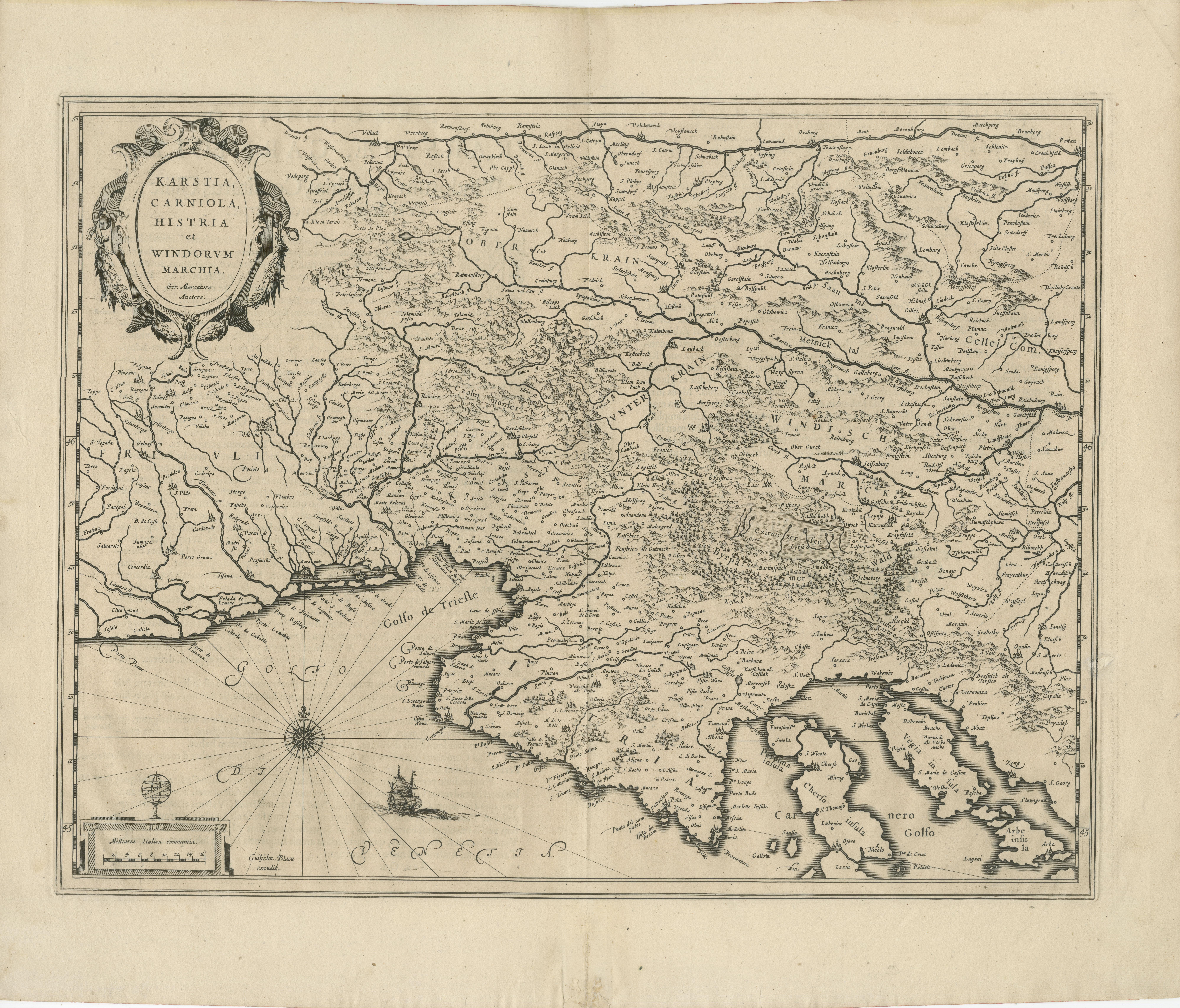 Blaeu Map of Karst, Carniola, Istria, and Trieste, circa 1640

This is an original antique map titled “Karstia, Carniola, Histria et Windorum Marchia,” published by Willem Blaeu in Amsterdam circa 1640. The map depicts the historical regions of