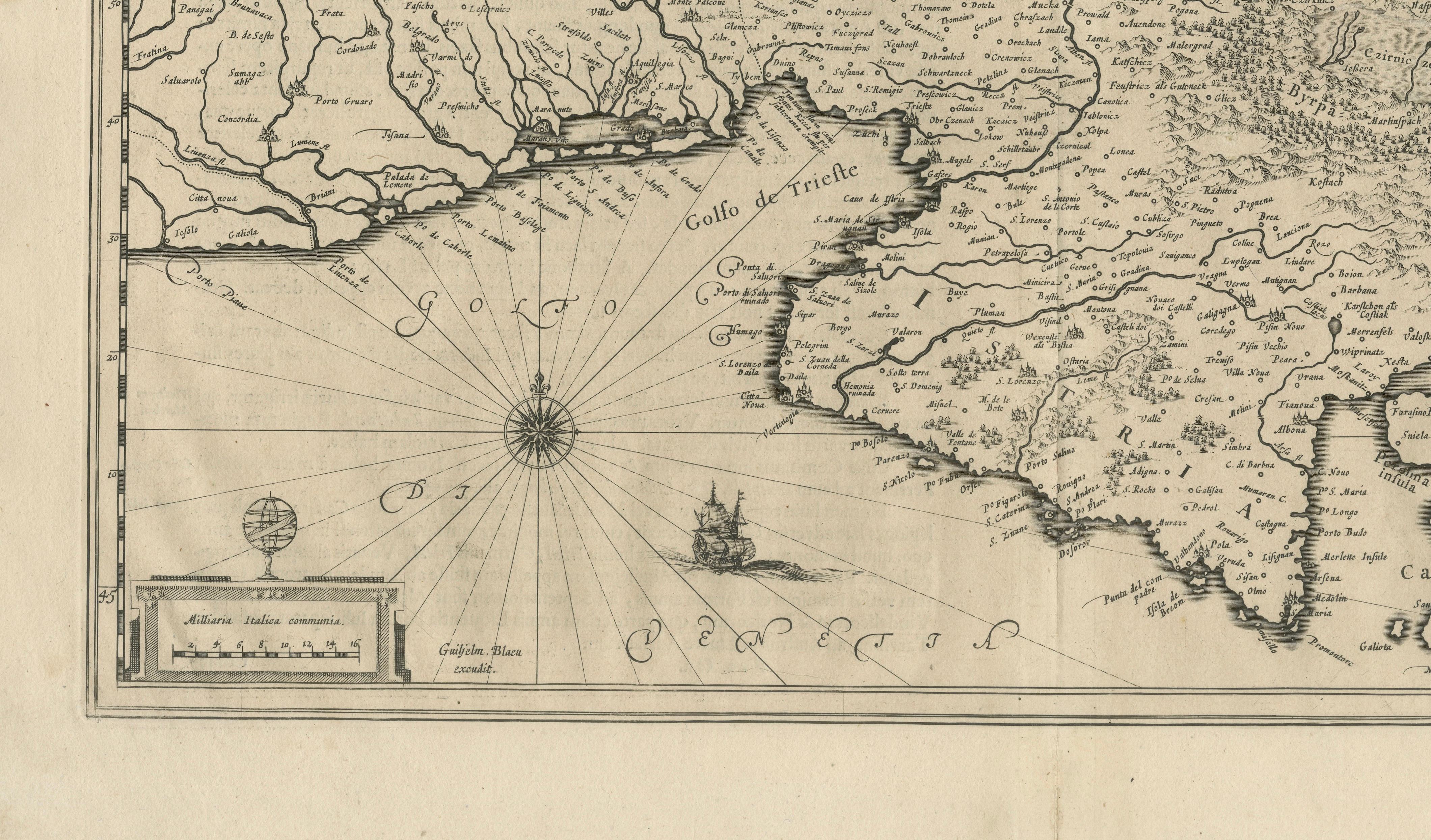 Original Antique Blaeu Map of Karst, Carniola, Istria, and Trieste, circa 1640 In Good Condition For Sale In Langweer, NL