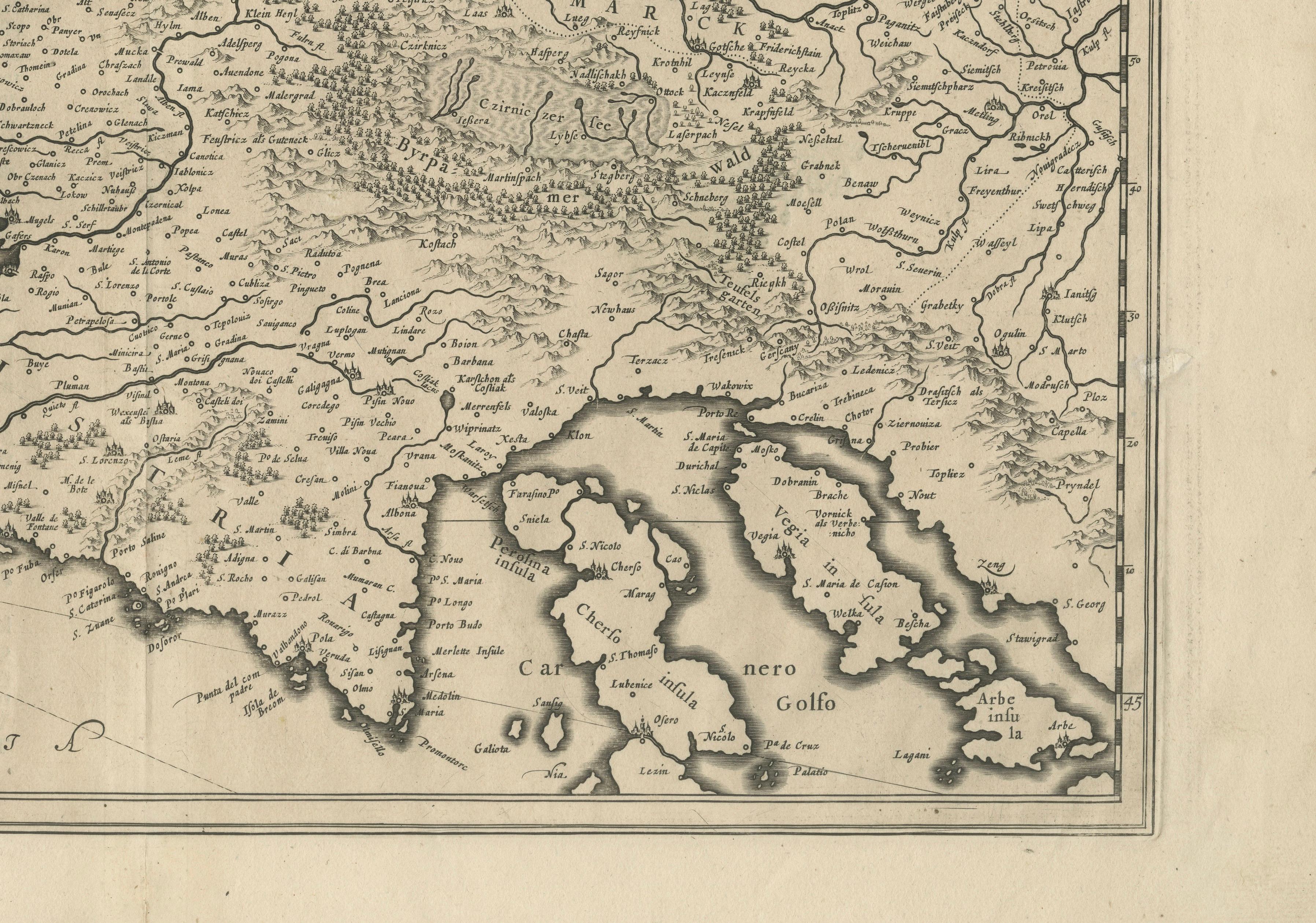 18th Century and Earlier Original Antique Blaeu Map of Karst, Carniola, Istria, and Trieste, circa 1640 For Sale