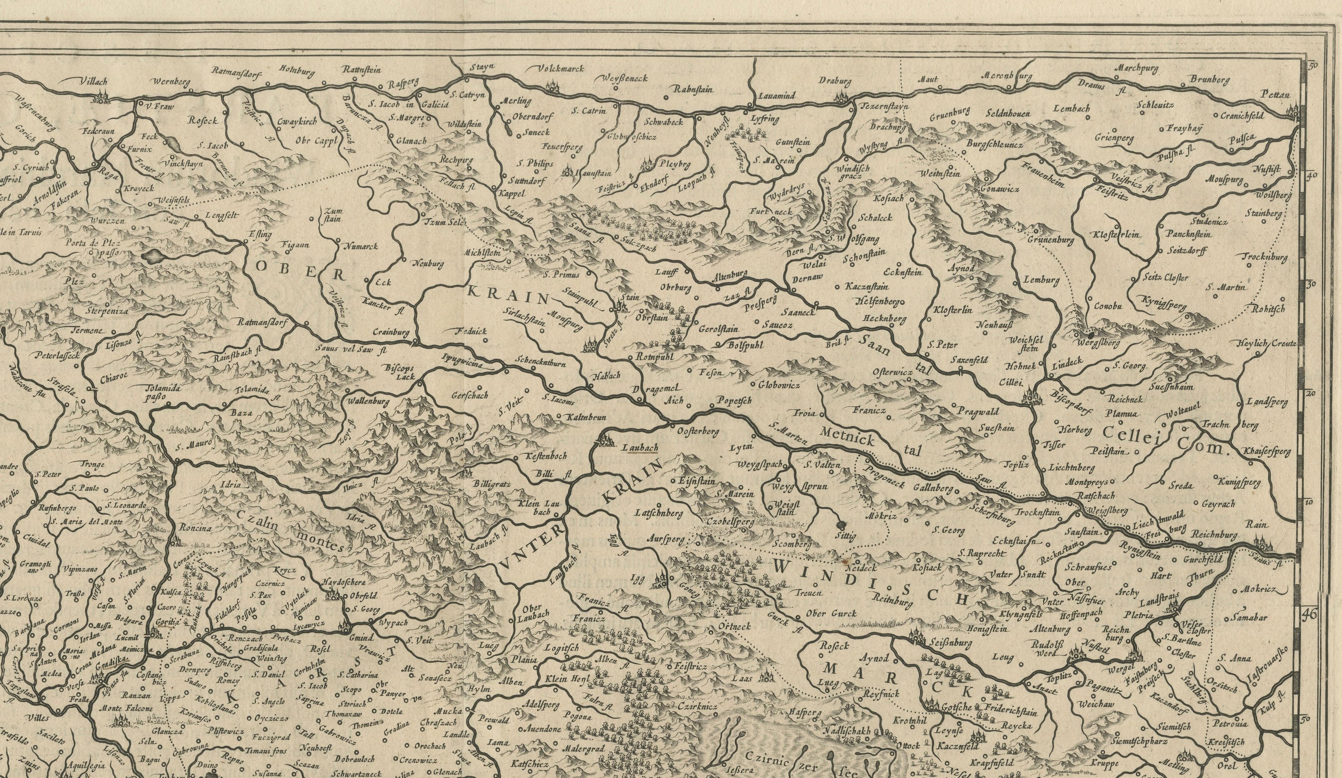 Paper Original Antique Blaeu Map of Karst, Carniola, Istria, and Trieste, circa 1640 For Sale