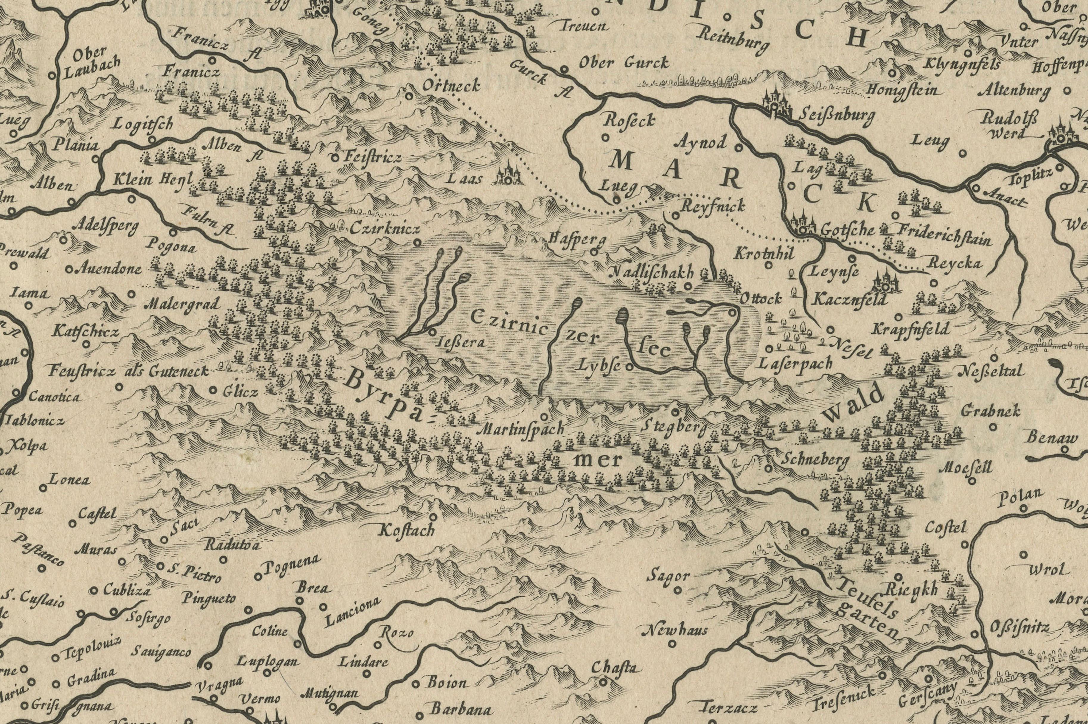 Original Antique Blaeu Map of Karst, Carniola, Istria, and Trieste, circa 1640 For Sale 2