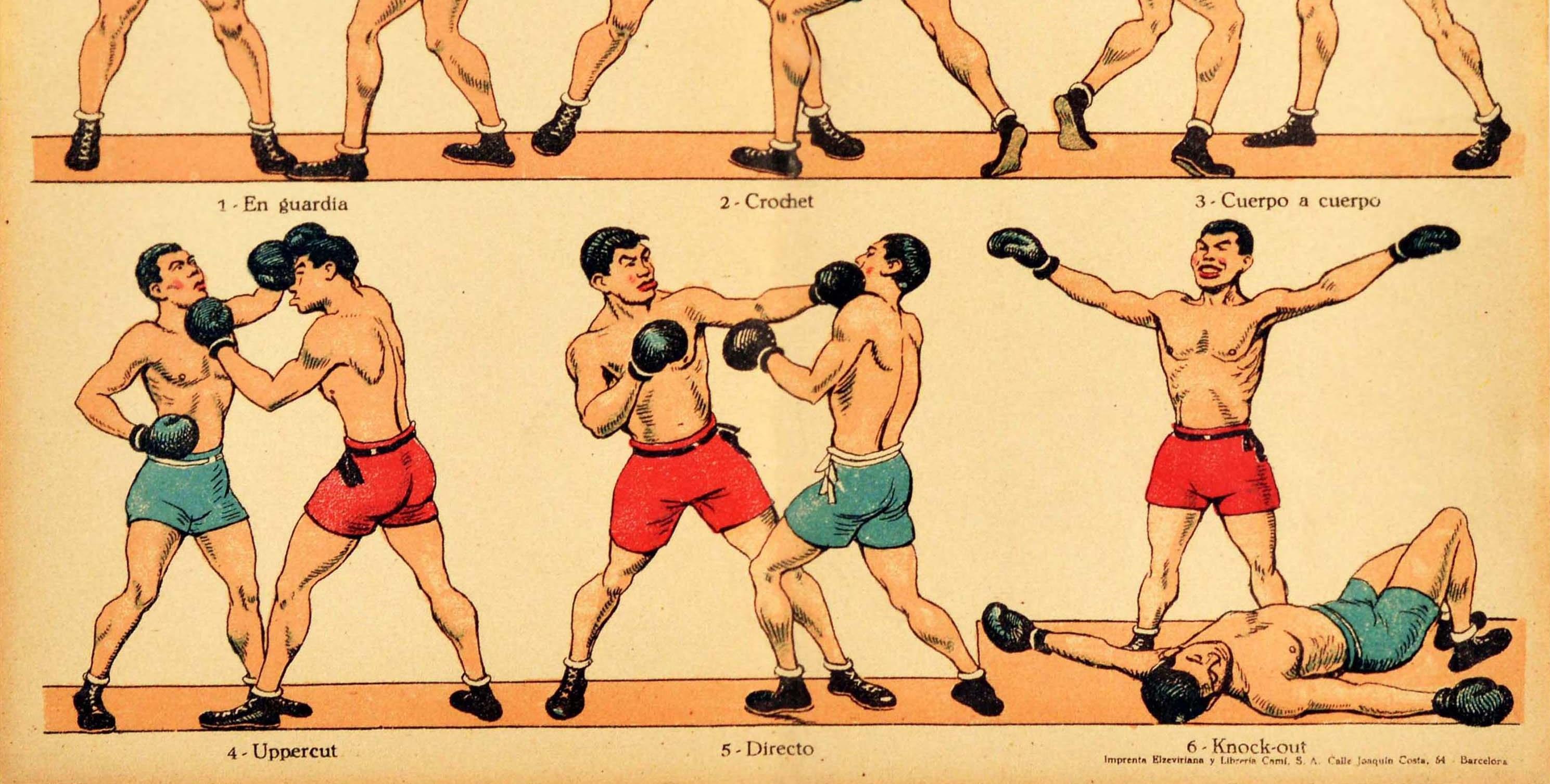Original Antikes Original-Box-Poster, Boxsport, Anleitung zum Punching, Bewegungen, Athleten, Sport, Kunst (Spanisch) im Angebot