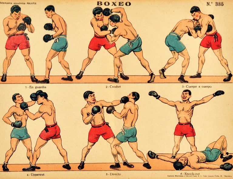 Original Antique Boxing Poster Boxeo Sport Guide Punching Moves Athlete