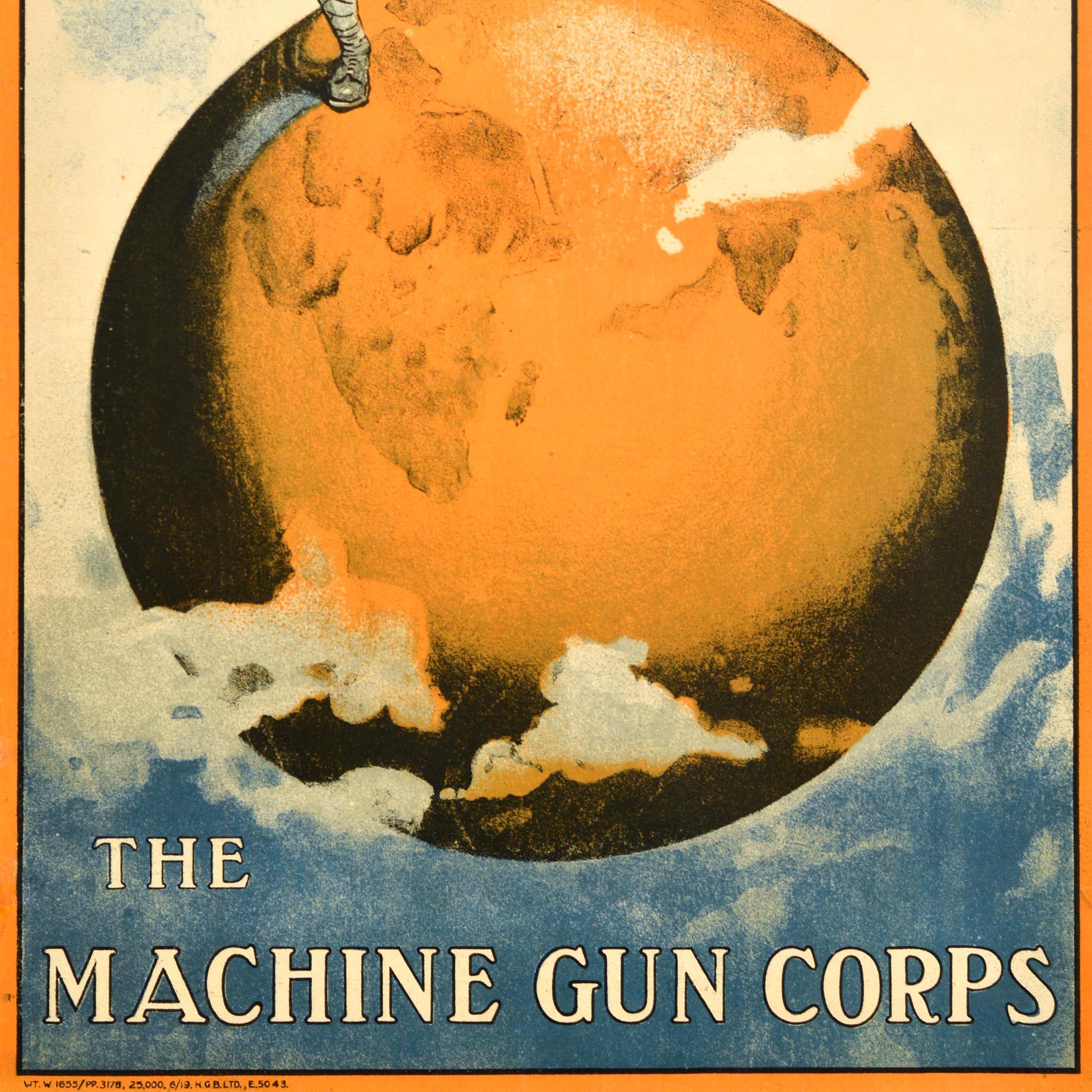 Early 20th Century Original Antique British Army Military Recruitment Poster Machine Gun Corps For Sale