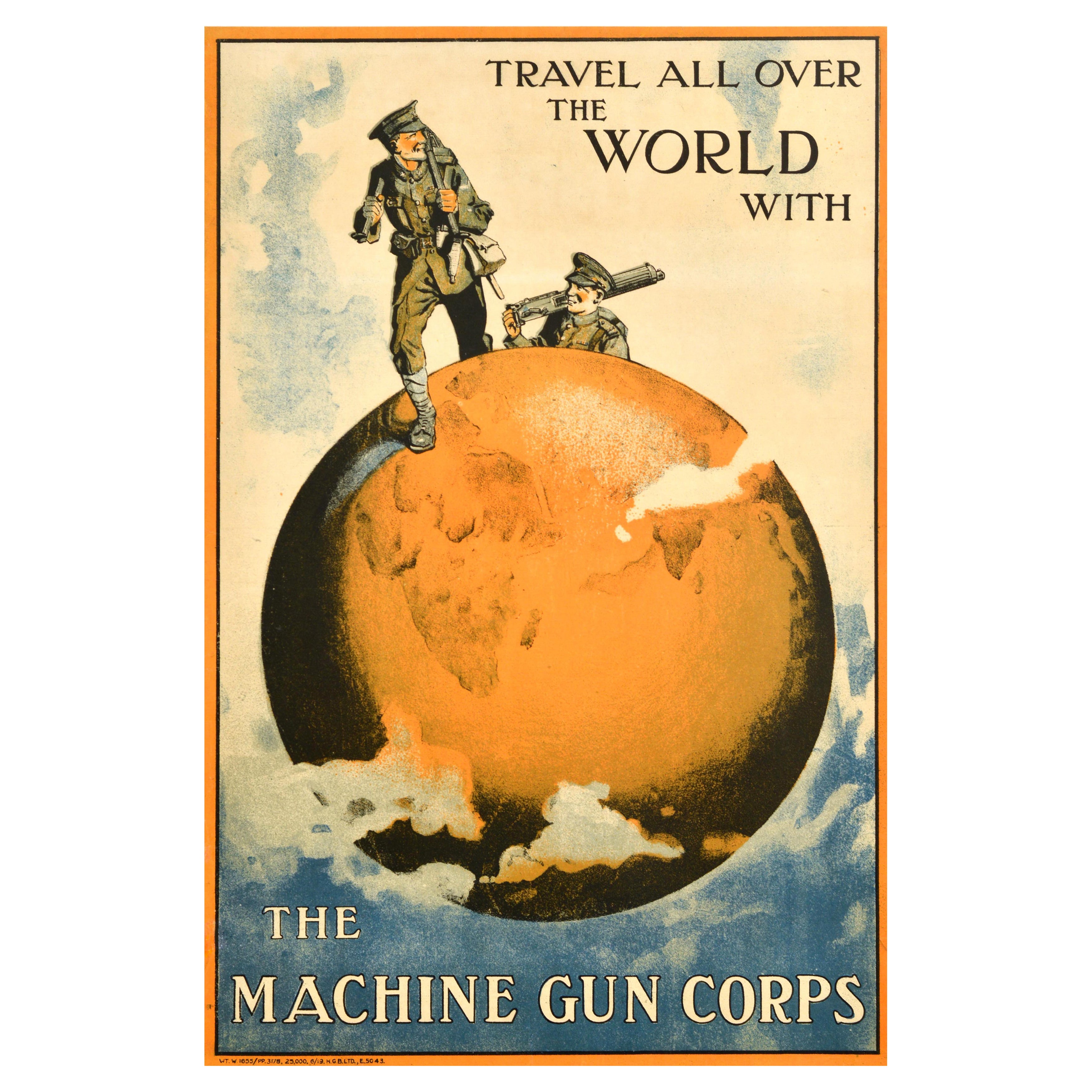 Original Antique British Army Military Recruitment Poster Machine Gun Corps For Sale
