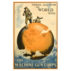 Original Antique British Army Military Recruitment Poster Machine Gun Corps