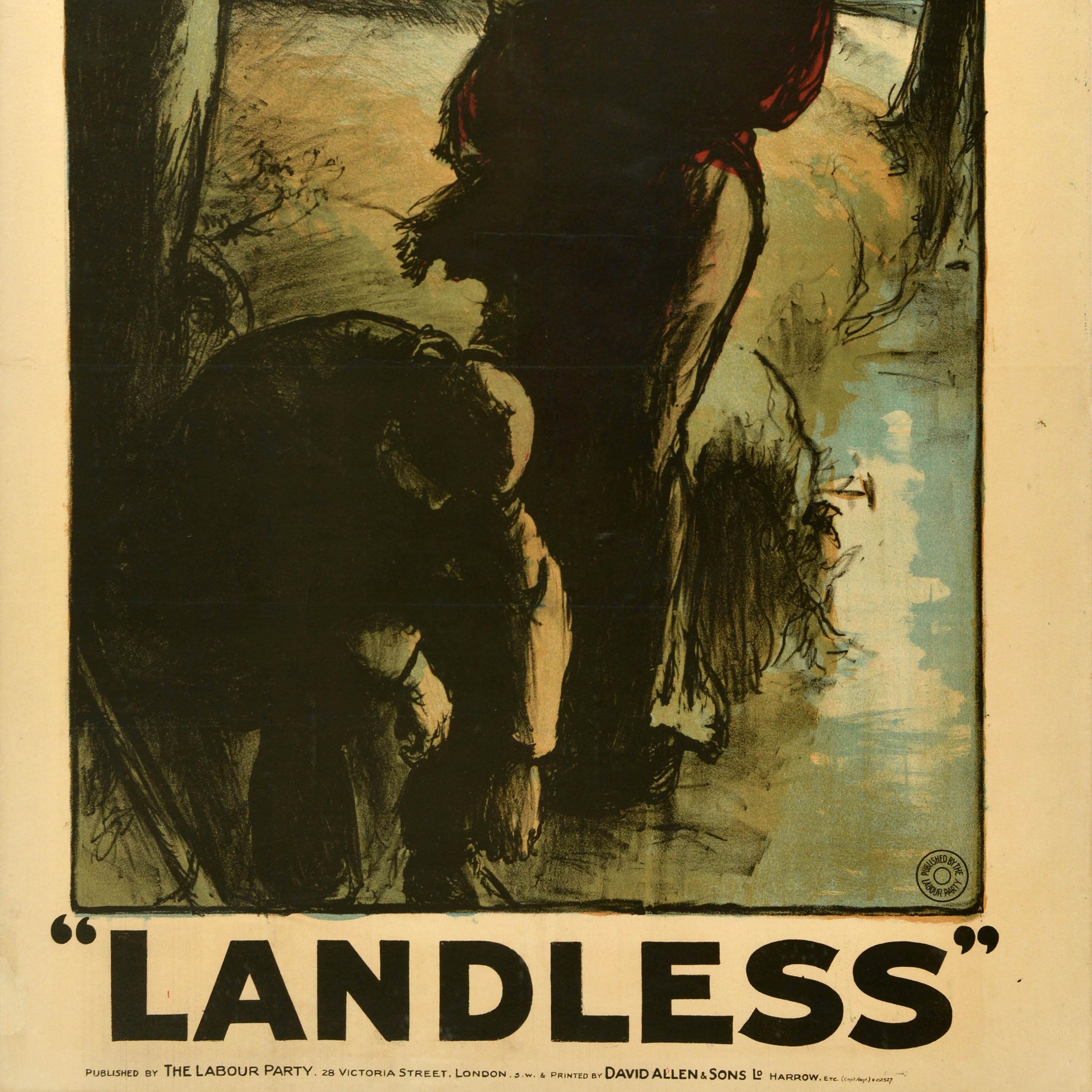 Early 20th Century Original Antique British Political Propaganda Poster Labour Party Landless Pryse For Sale