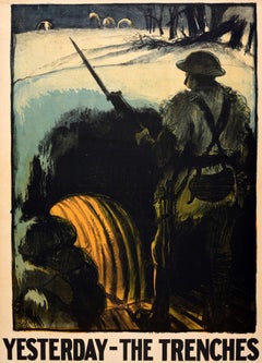 Original Antique British Political Propaganda Poster Yesterday The Trenches